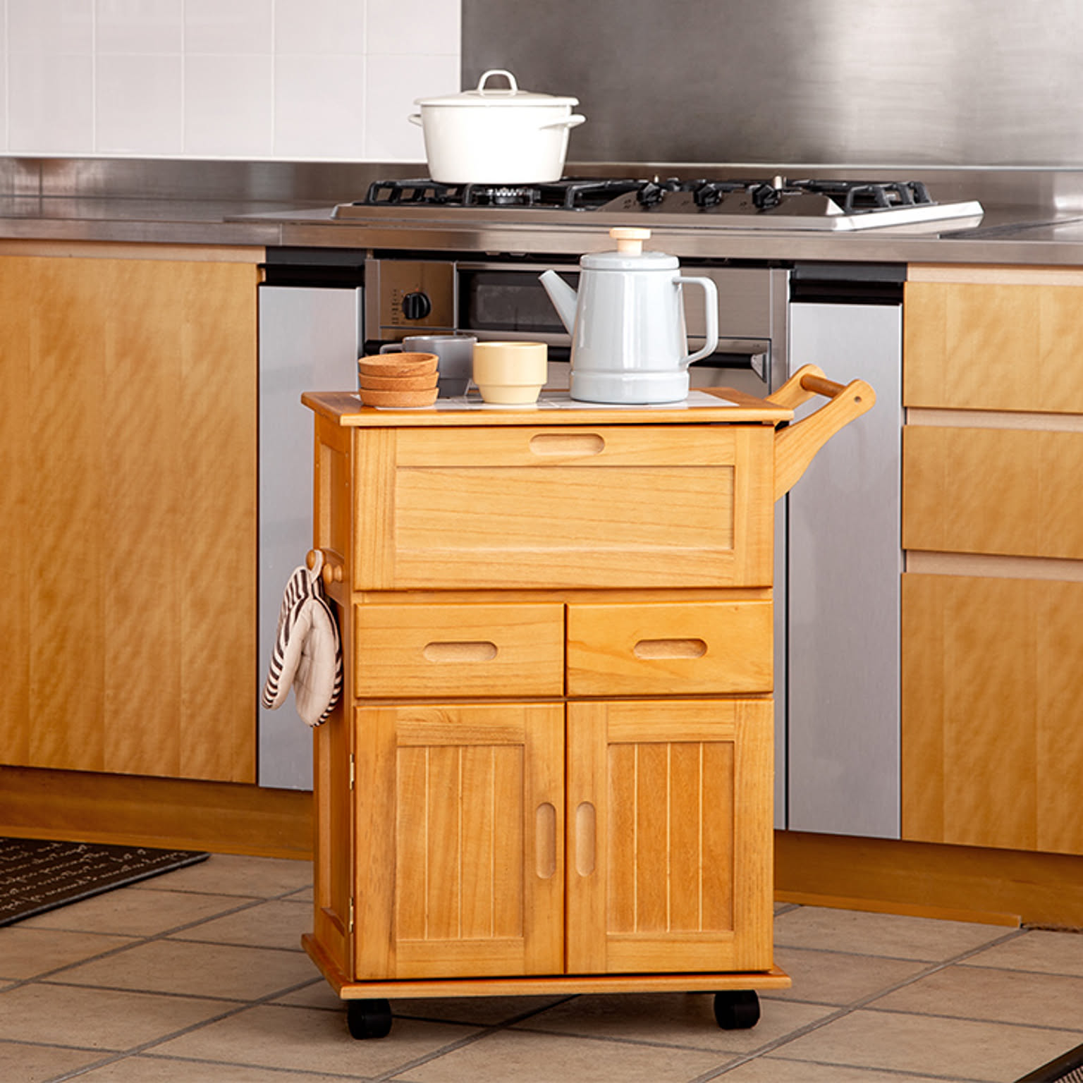 fam+ 天然木製キッチンカウンター 3扉 完成品 ホワイト - 通販 | 家具