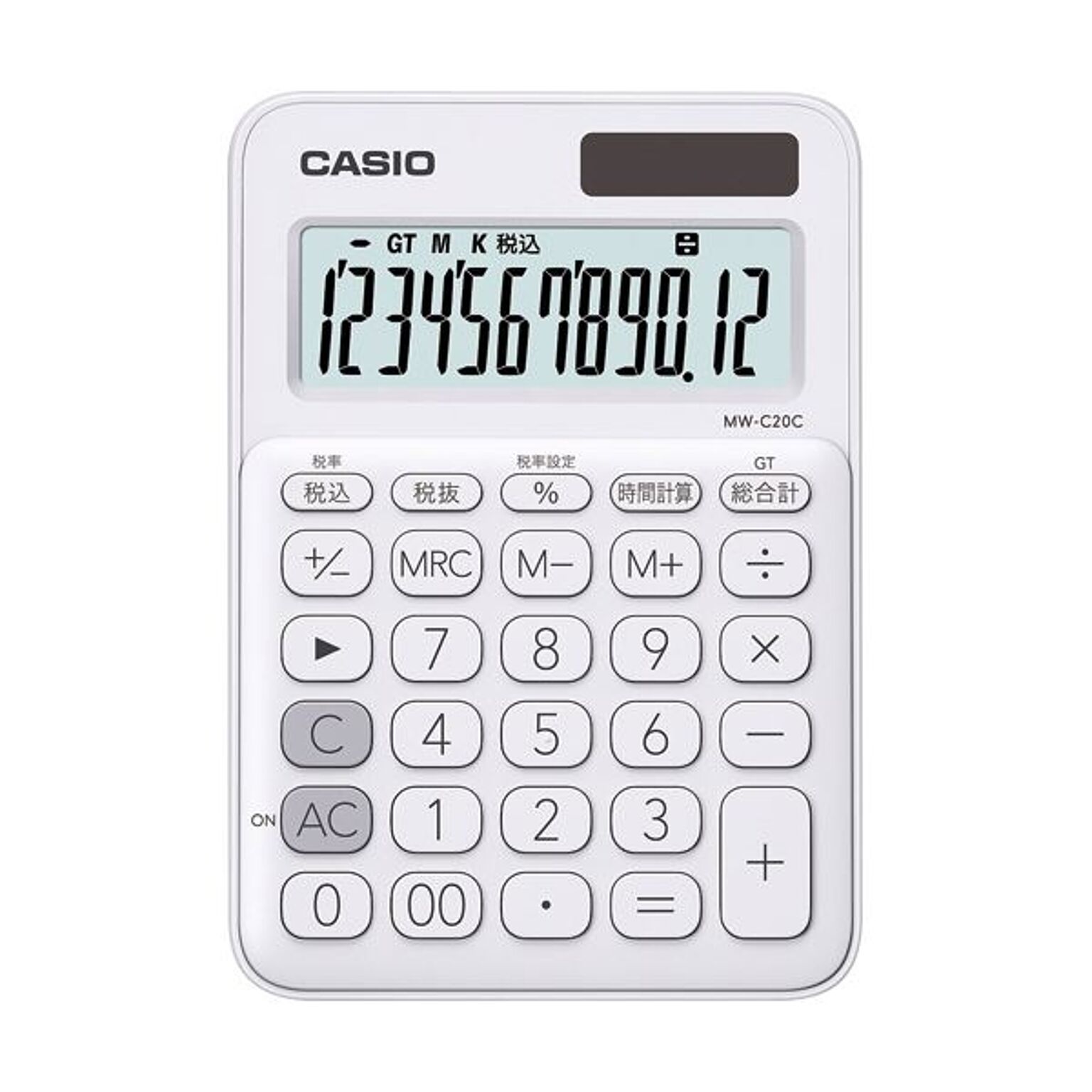 (まとめ) カシオ カラフル電卓 ミニジャストタイプ12桁 ホワイト MW-C20C-WE-N 1台 【×10セット】