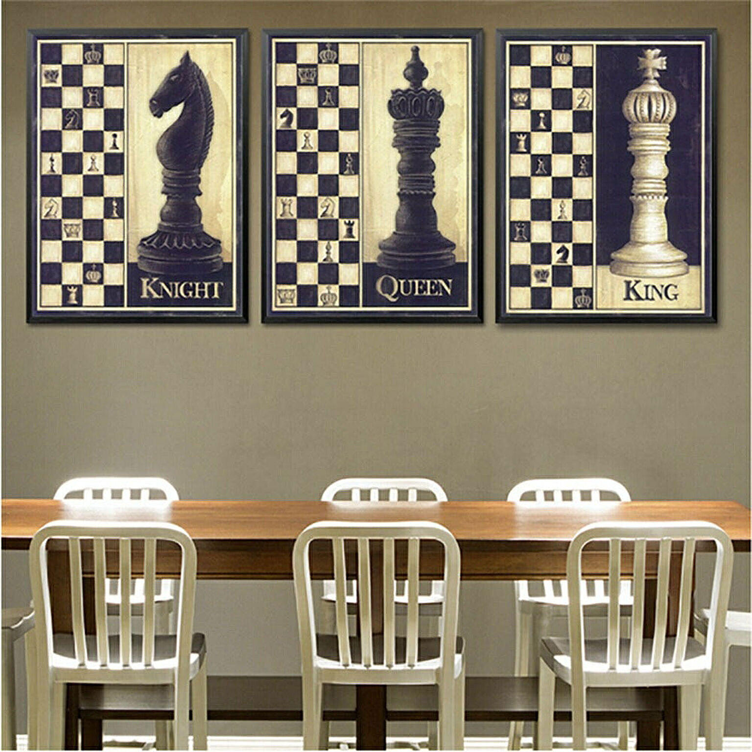 【在庫限り】ポスター 3枚セット ナイト クィーン キング アンティーク チェス 駒 デザイン チェス盤 インテリア おしゃれ 大人 デザイン クラシック