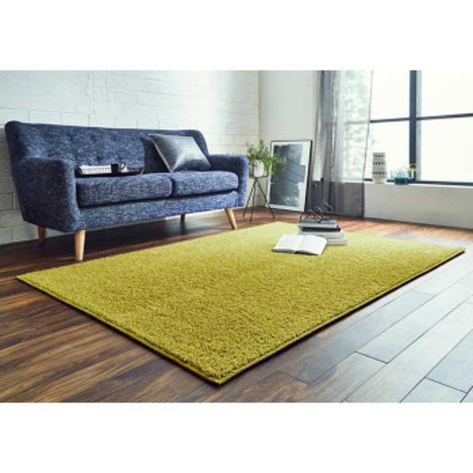 日本製 防炎 カーペット 無地 シャギー約2.9畳 約150×300cm オリーブ 4728849