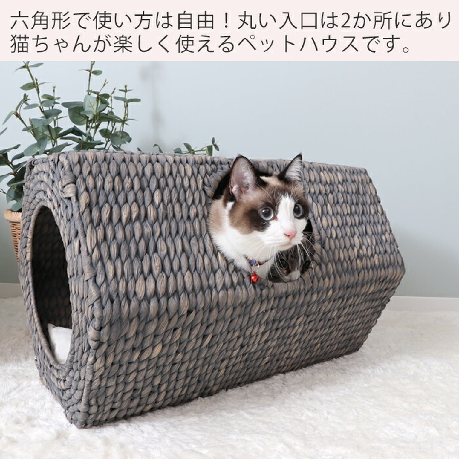 ペットベッド 六角形型 おしゃれ ペットハウス 天然素材 ポリラタン 猫 ネコ 小型犬 涼しい 夏用 トンネル ナチュラル nenne kuusi ネンネクーシ ヤマソロ ヤマソロ ペットベッド 六角形型 おしゃれ ペットハウス 天然素材 猫