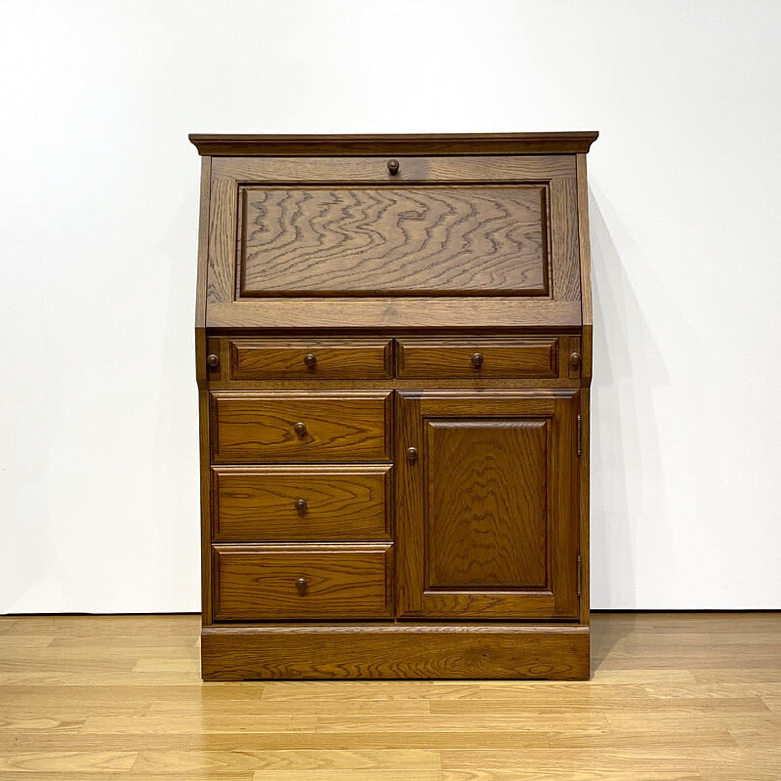 国産　ライティングデスク　ライティングビューロー　80　ナラ材　ブラウン色　デスク　パソコンデスク　日本製