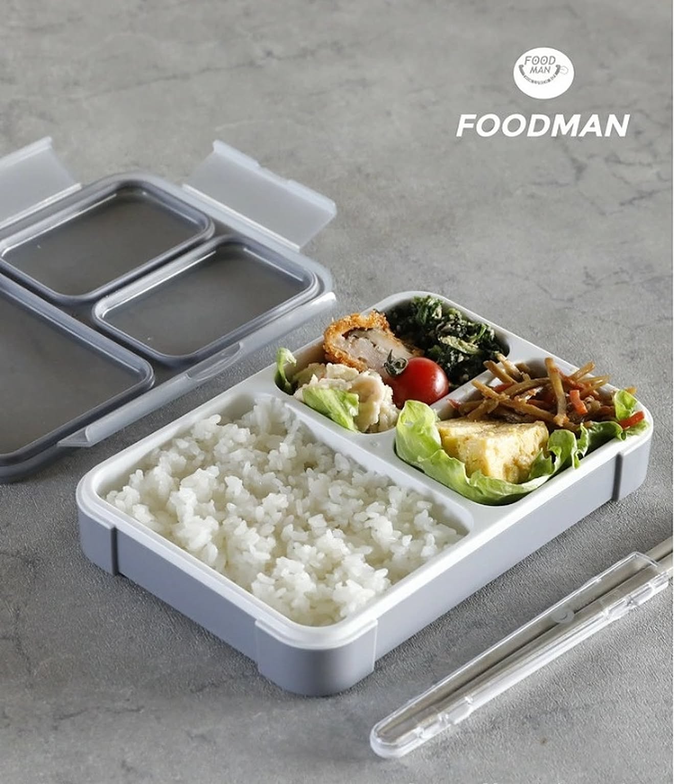 シービージャパン 弁当箱 フードマン 600ml 抗菌仕様 グレー 立てて運べる 薄型弁当箱 4点ロックでしっかり固定 Wシーリングで汁漏れしにくい DSK