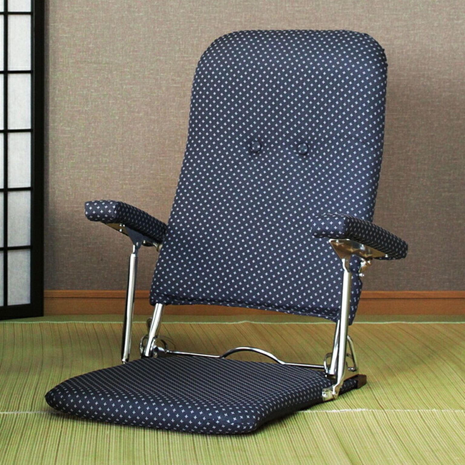 日本製和風折りたたみ肘付き座椅子