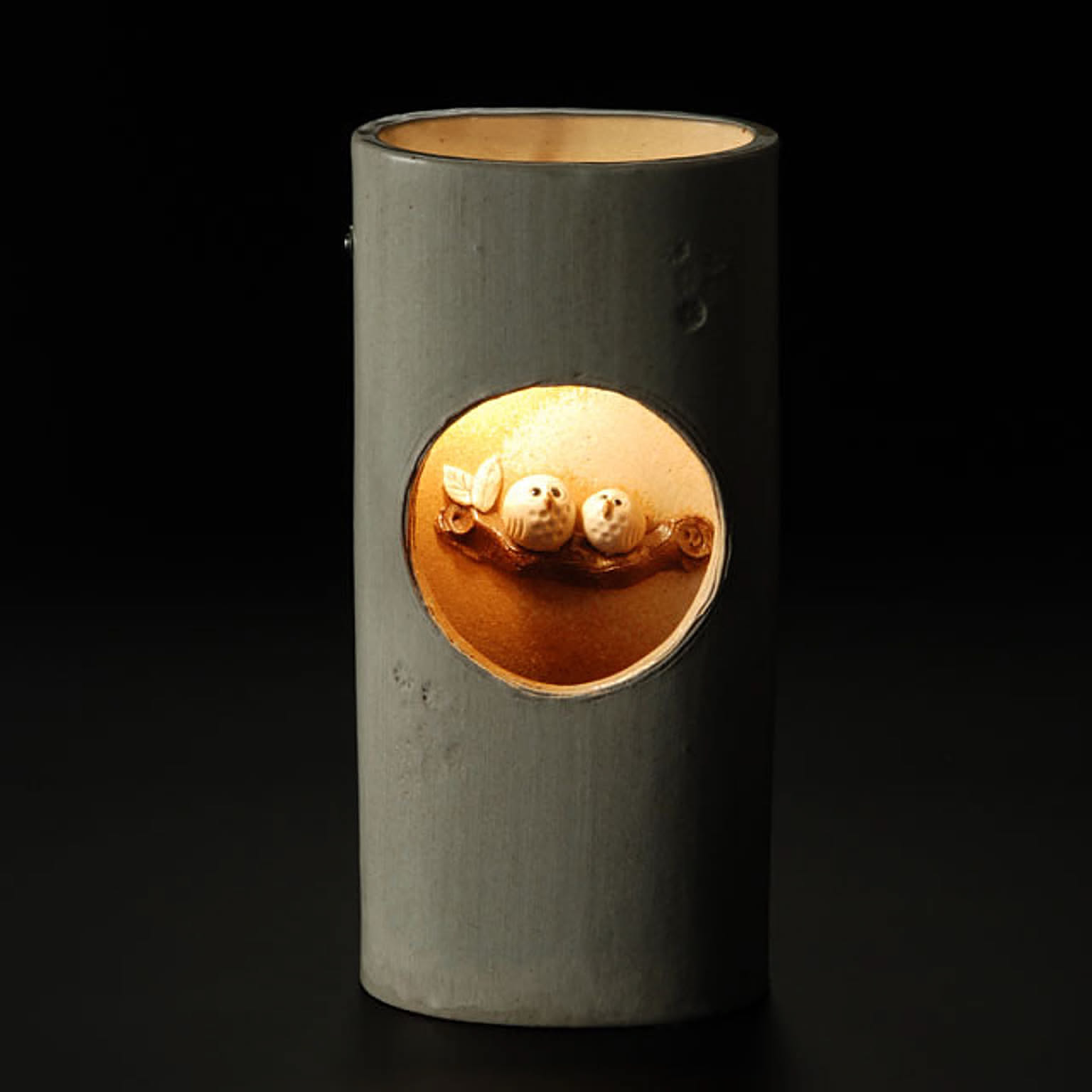 信楽焼 小判型ふくろうあかり＜室内用＞