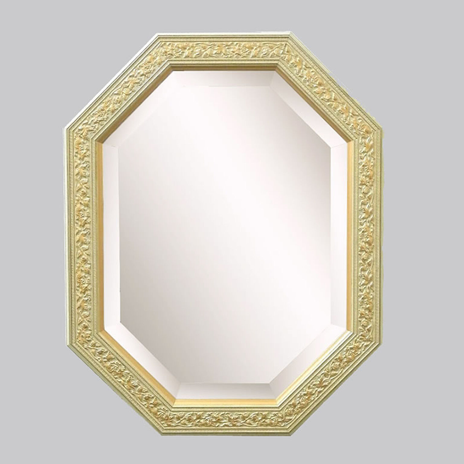 鏡 壁掛け イタリア製 八角ミラー うぐいす色＆ゴールド