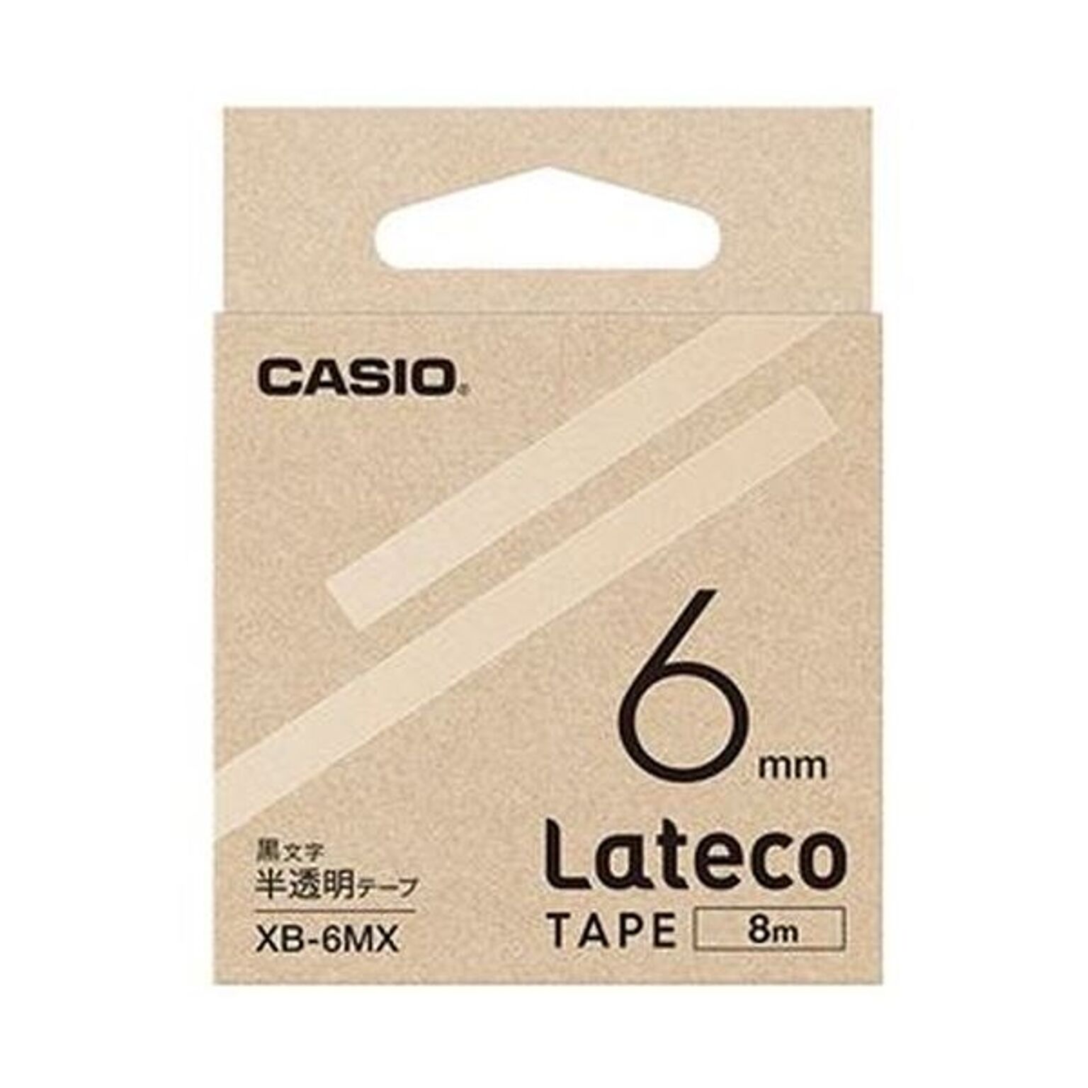 （まとめ）カシオ ラテコ 詰替用テープ6mm×8m 半透明/黒文字 XB-6MX 1セット（5個）【×3セット】