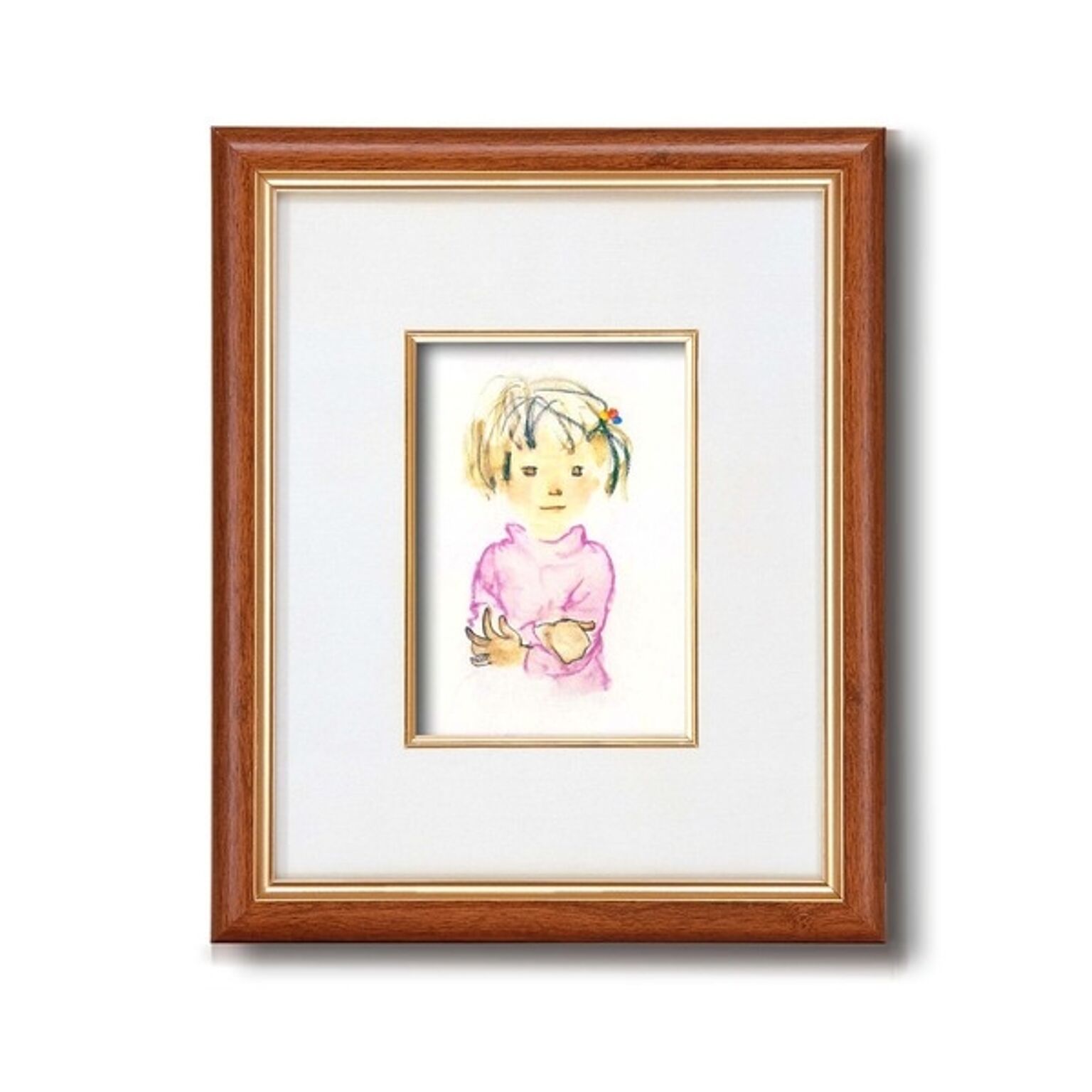 額縁/フレーム 【インチ判 タテ】 いわさきちひろ 「ピンクのセーターの少女」 スタンド付き 壁掛け可 日本製