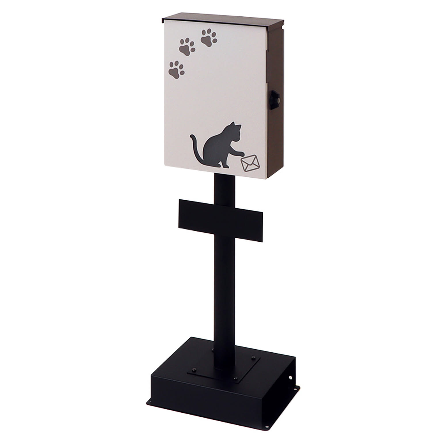 ヤマソロ 1年保証 ポスト 置き型 スタンドポスト おしゃれ A4対応 猫 ねこ ハンドル錠 鍵付き 郵便ポスト 北欧 メール便 戸建て ミ