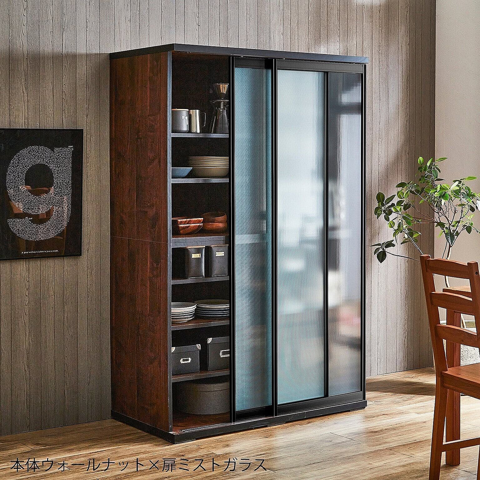 大川家具　スモークガラス　キッチンボード　大理石調　ポエム3 食器棚　C113 大川家具 スモークガラス キッチンボード 大理石調 ポエム3 食器