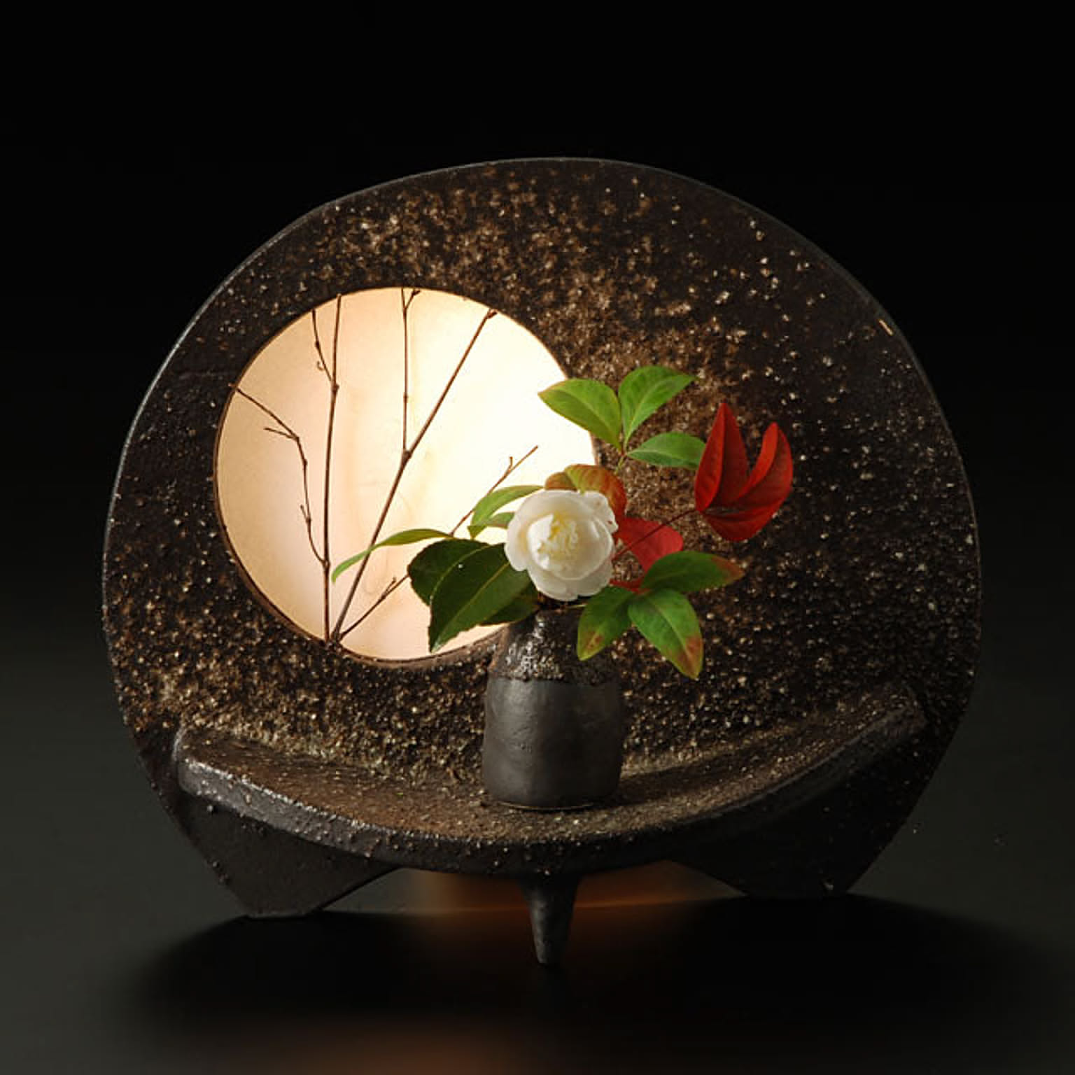 信楽焼 扇形あかり（小）＜室内用＞