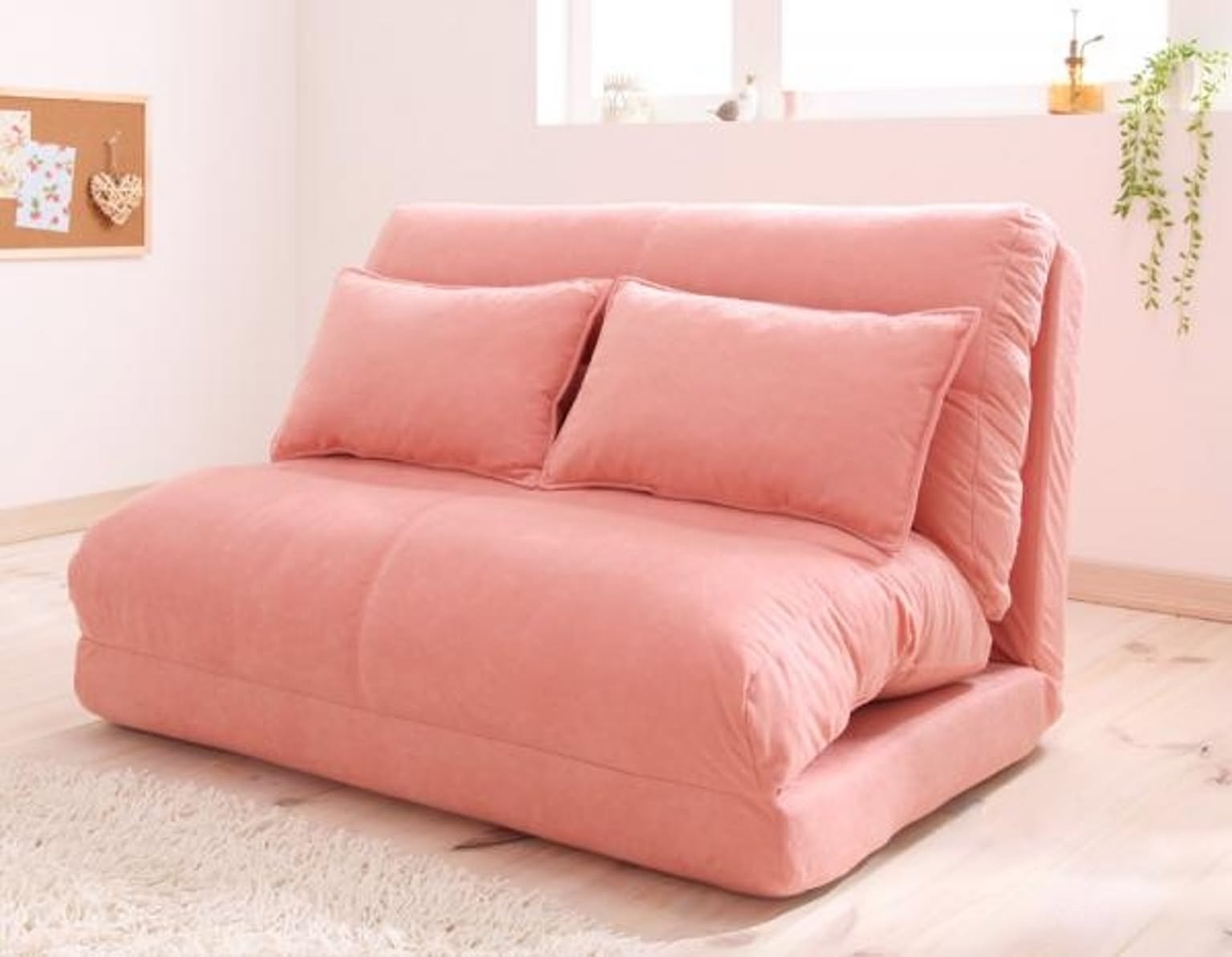 ムウ コンパクトフロアリクライニングソファベッド 幅120cm ピンク