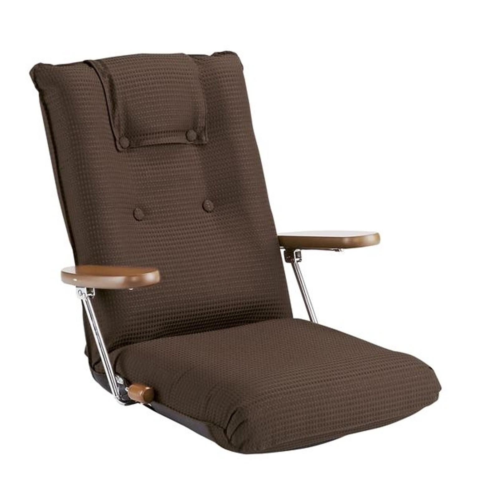ハイバック座椅子(リクライニングチェア) 肘付き/ポンプ肘式 転倒防止機構採用 日本製 ブラウン 【完成品】