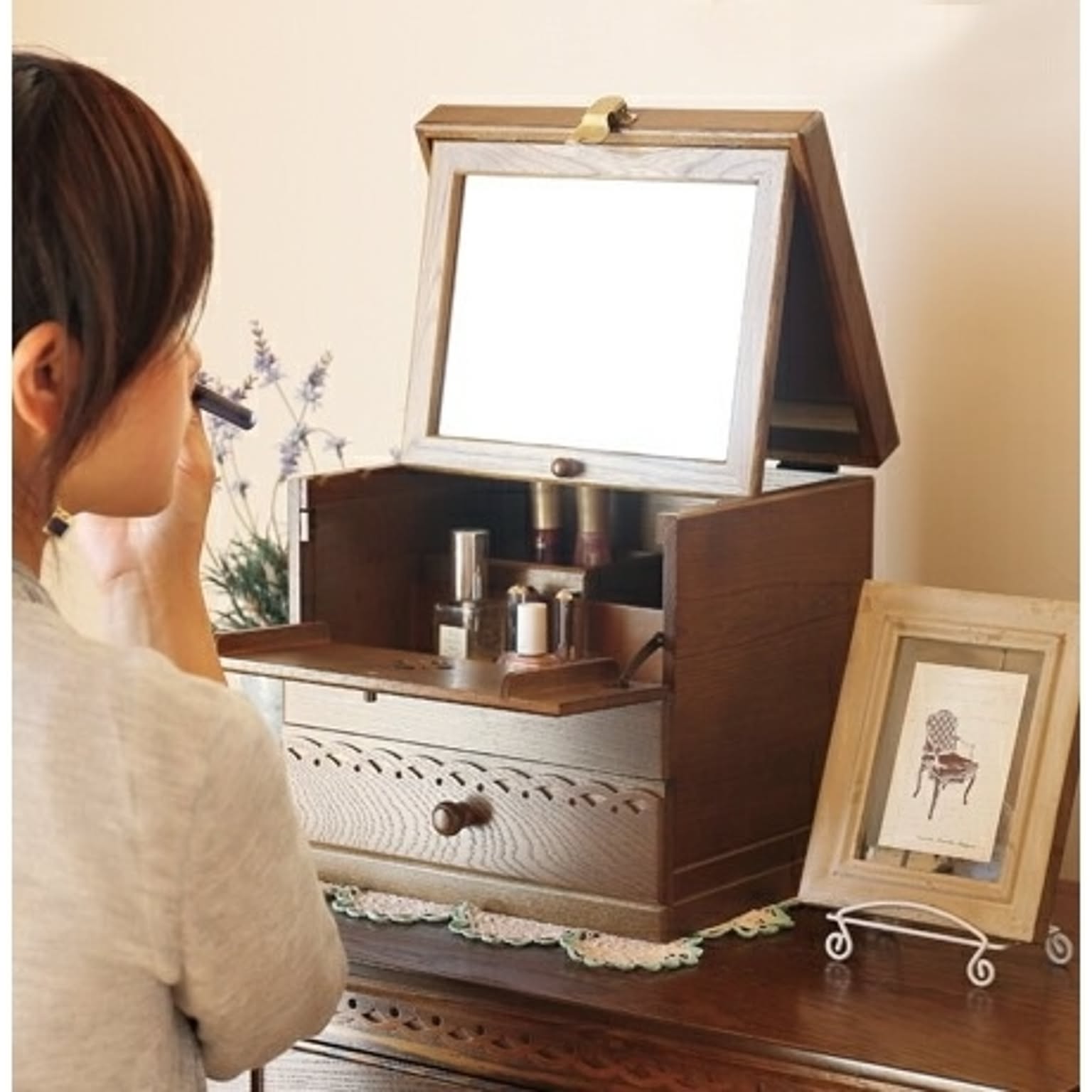 国産　Alice　メイクボックス　木製　コスメティック　コスメボックス　日本製