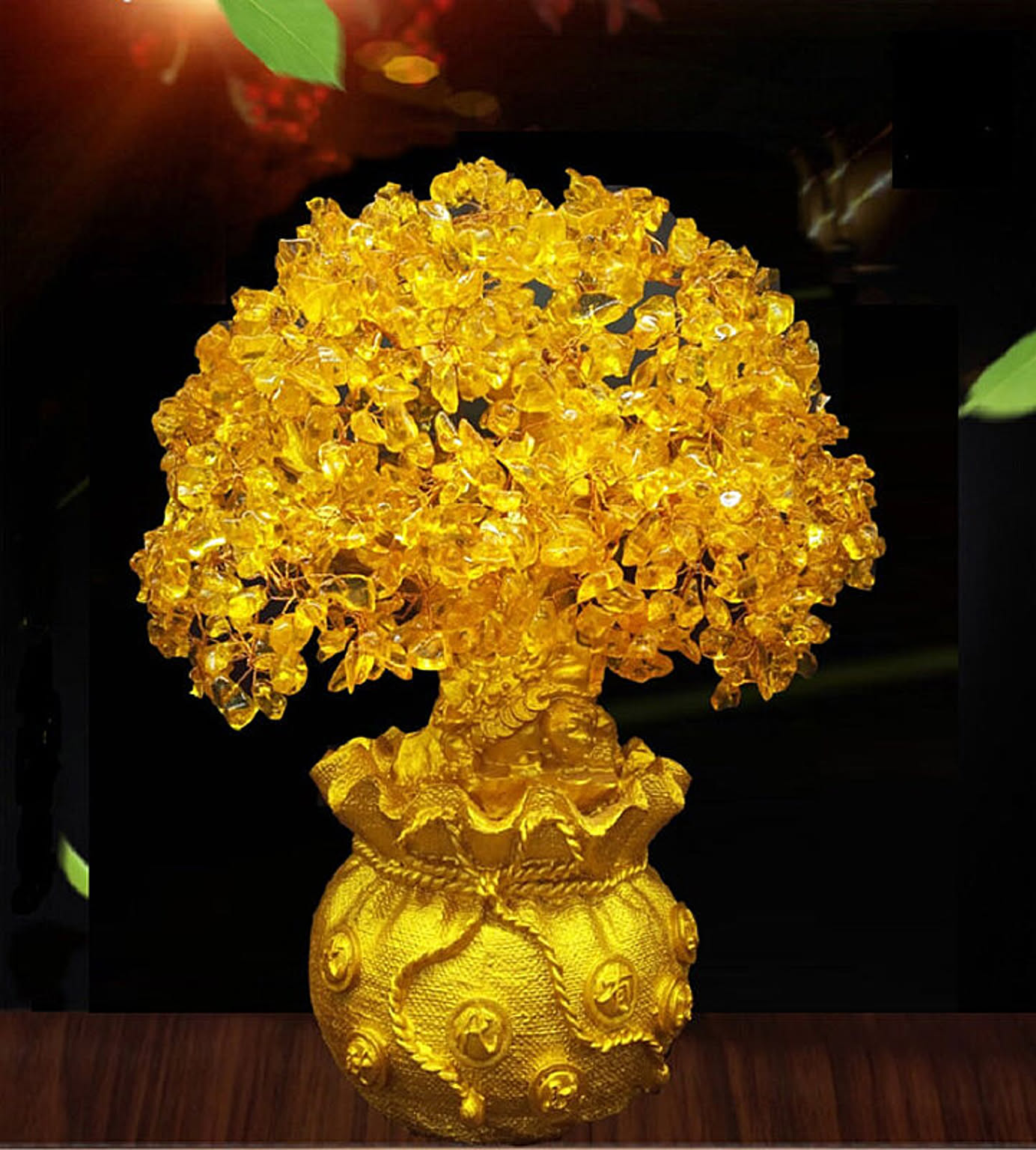 特大黄金木 招財樹 金のなる木 黄水晶 置物 置き物 オブジェ