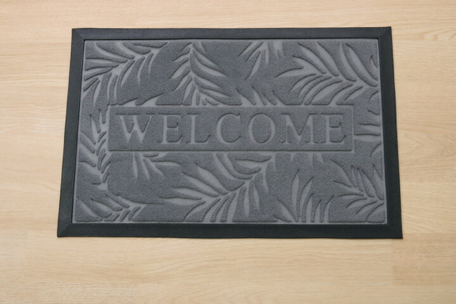 玄関マット リーフ柄  屋外用 『ステイ』 グレイ 約45×75cm【グレー】 
