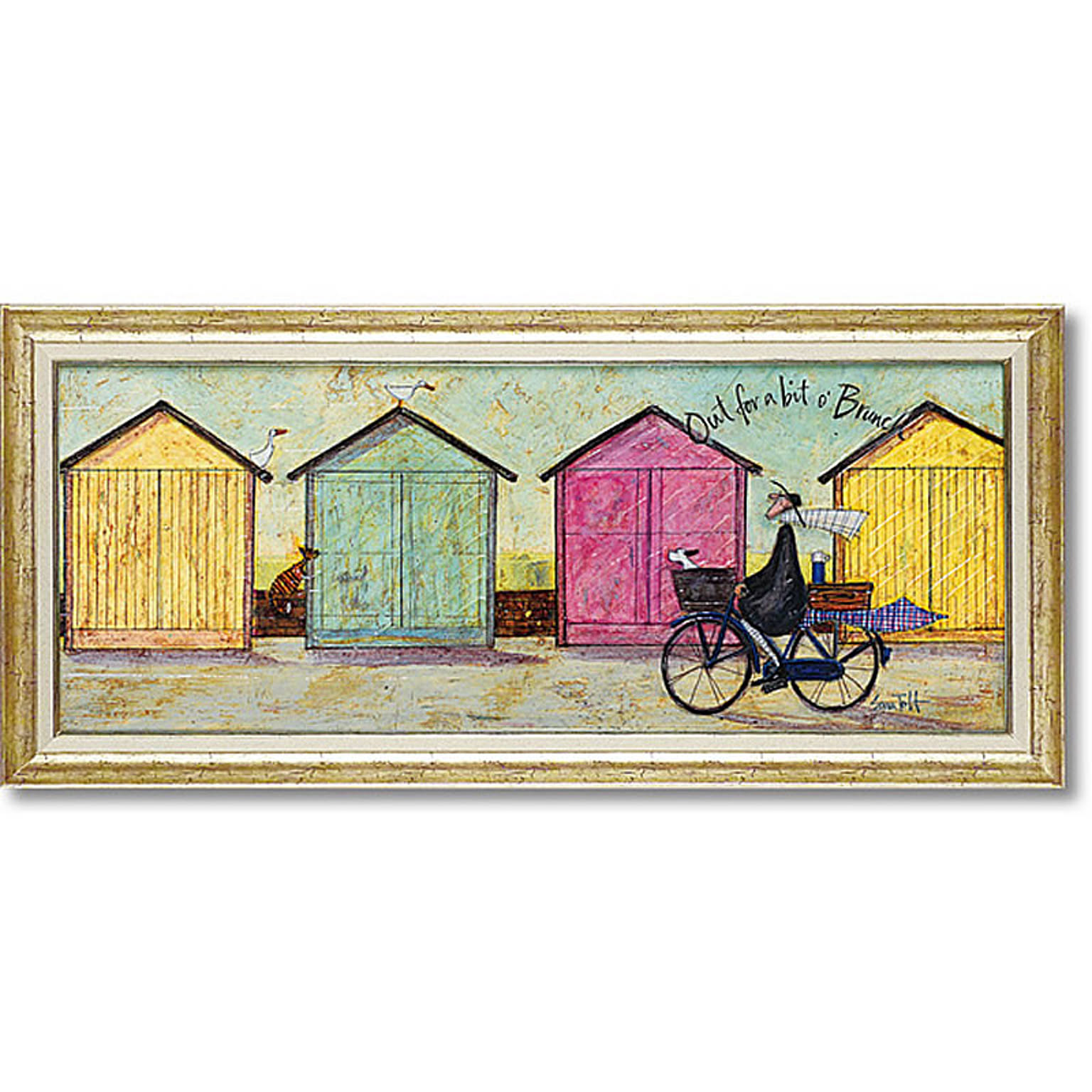 サムトフト ちょいとブランチに Gel加工 絵画 インテリア 絵画 額入り 自転車 犬 カラフル 横長