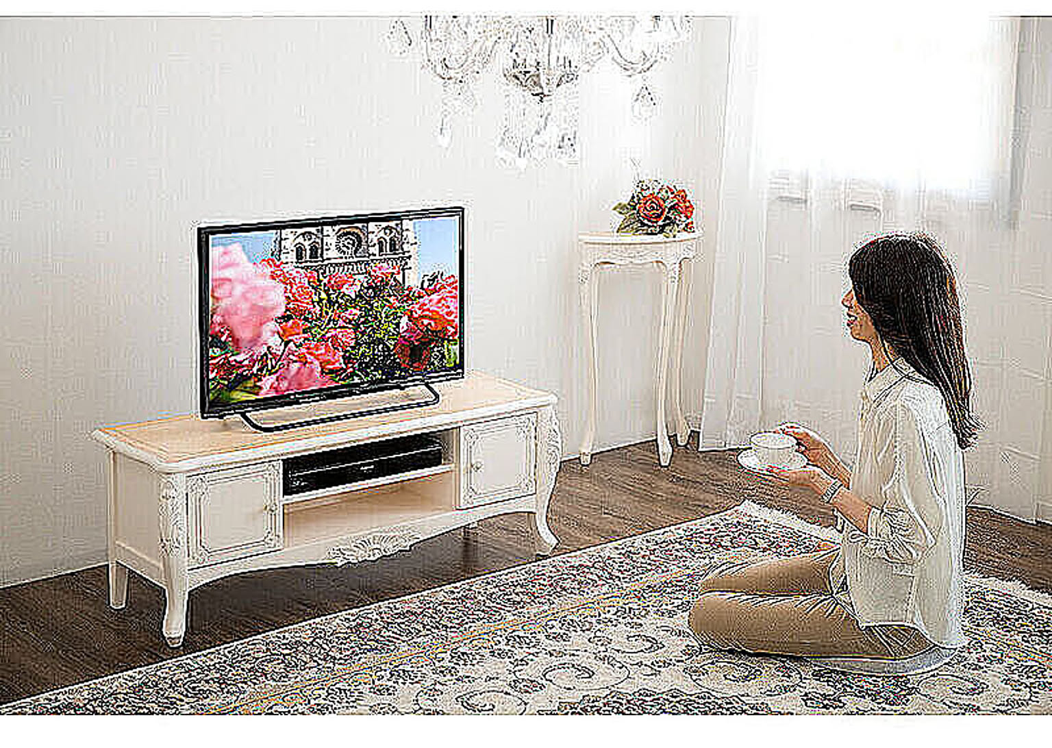 北欧風 猫脚 テレビ台 ローボード ホワイト 完成品 幅110cm 天然木製