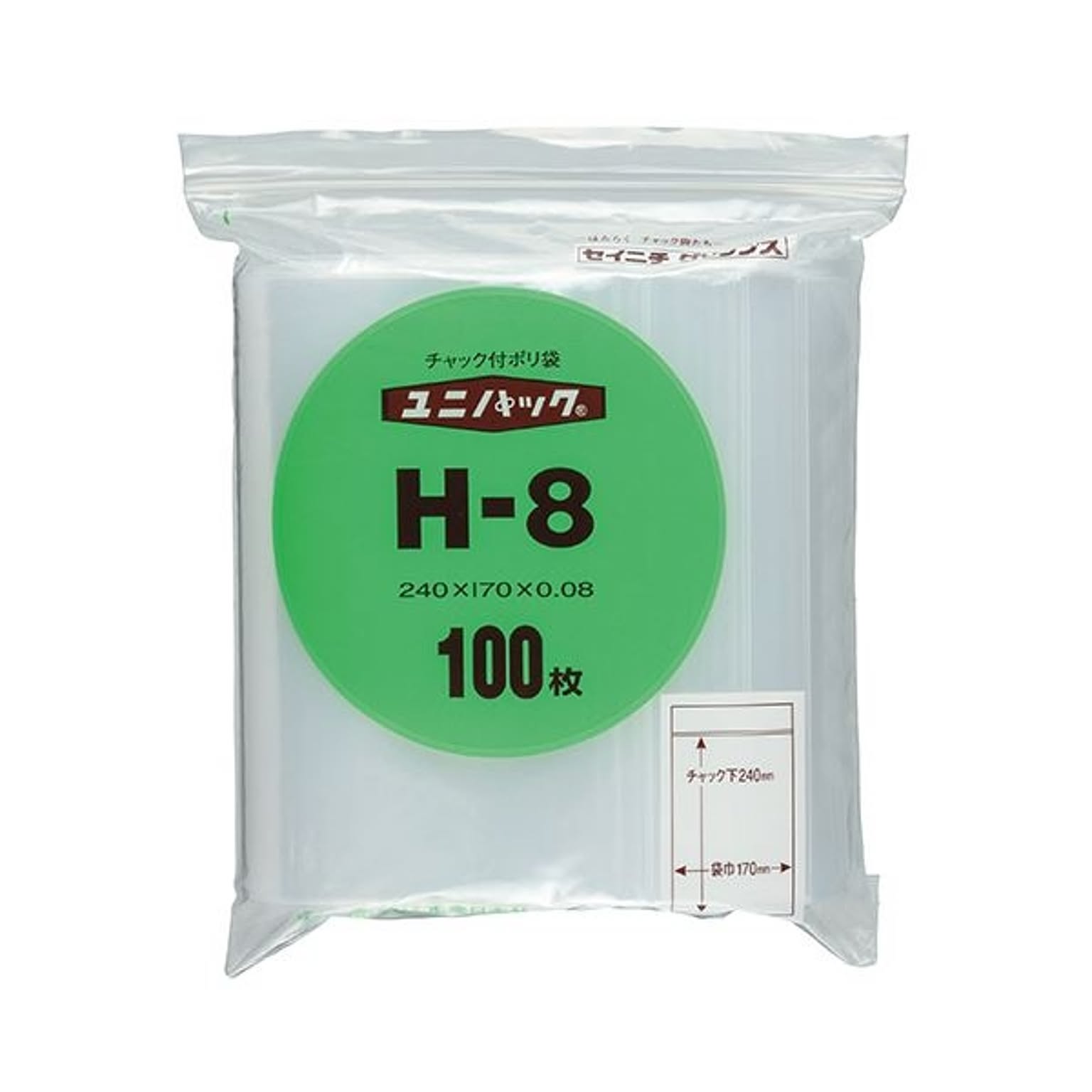 まとめ） セイニチ ユニパック チャック付ポリエチレン ヨコ170×タテ240×厚み0.08mm H-8 1パック（100枚） 【×5セット】  通販 RoomClipショッピング