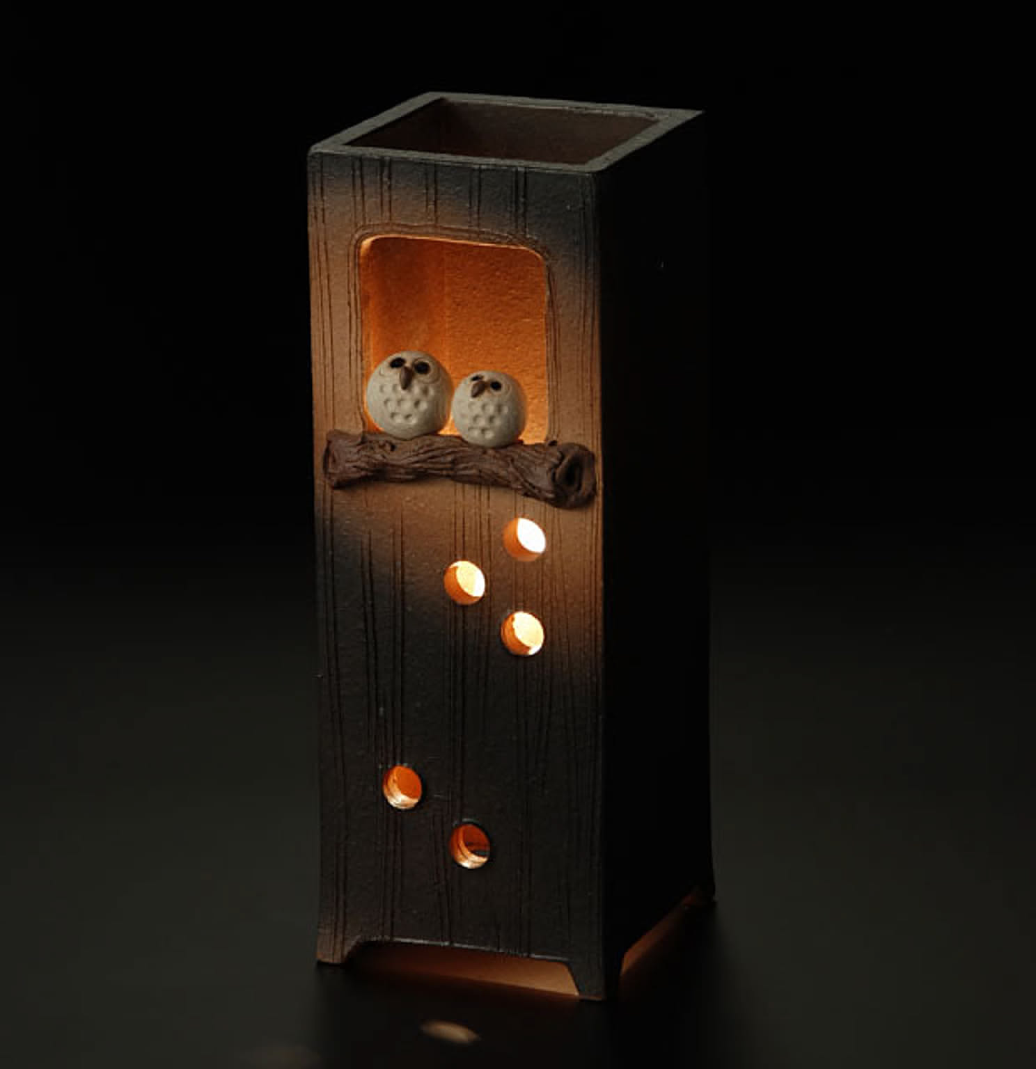 信楽焼 ペアふくろう角型あかり＜室内用＞