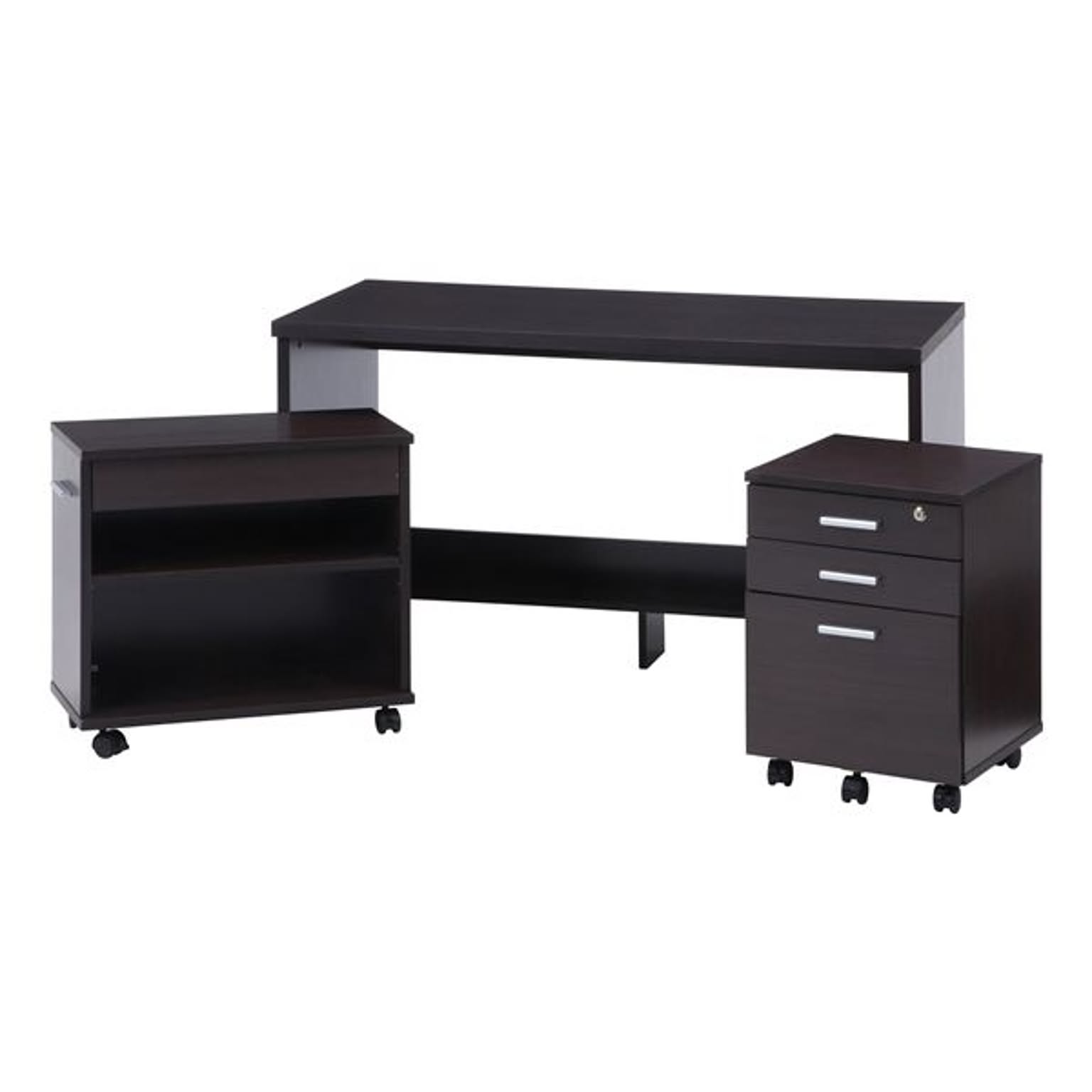パソコンデスク 3点セット 幅120cm ブラウン デスク×1 チェスト×1 ラック×1 組立品 在宅ワーク テレワーク リビング【代引不可】