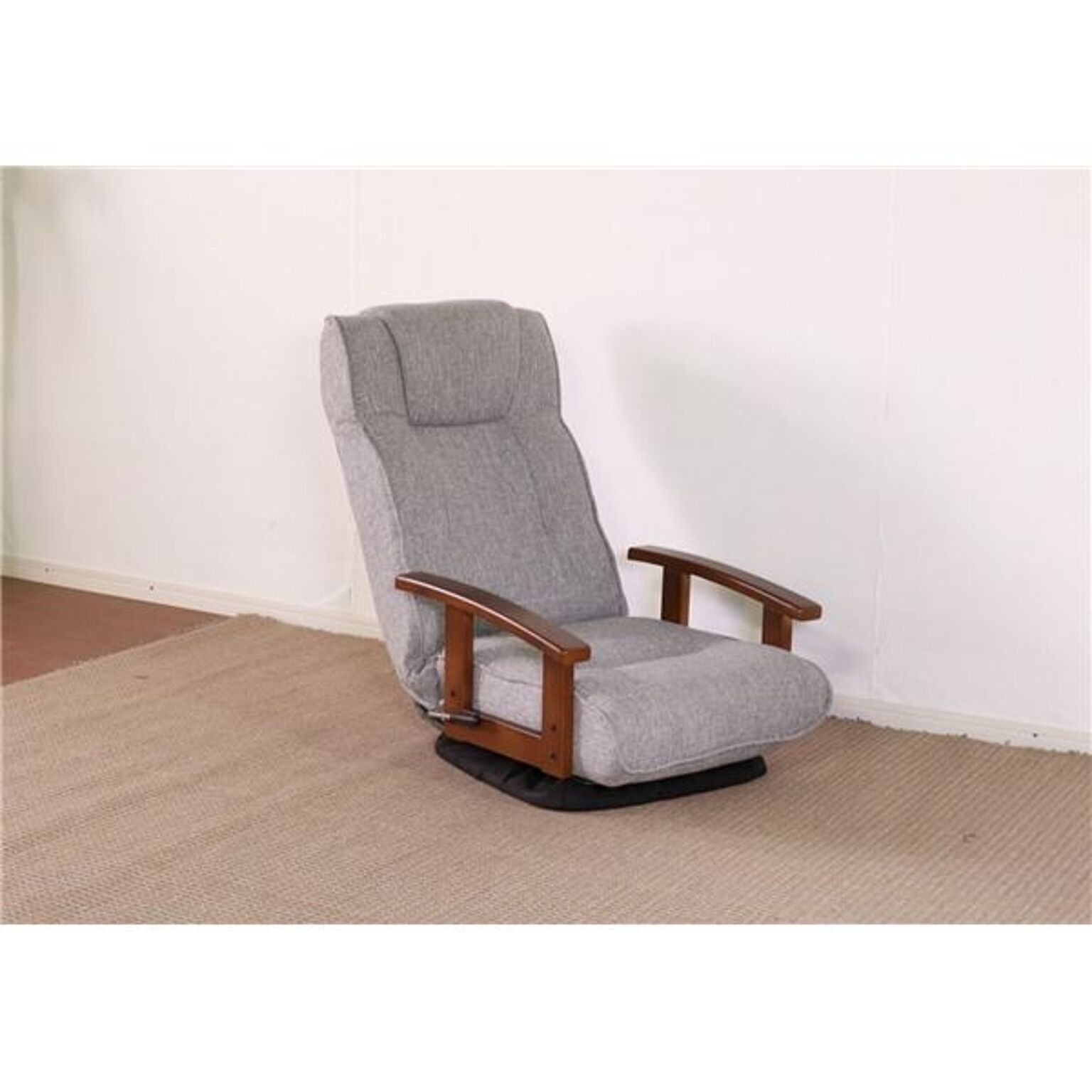 回転式 座椅子/パーソナルチェア 【グレー】 57×67×75cm 木製 肘付き リクライニング式 組立品 〔リビング〕