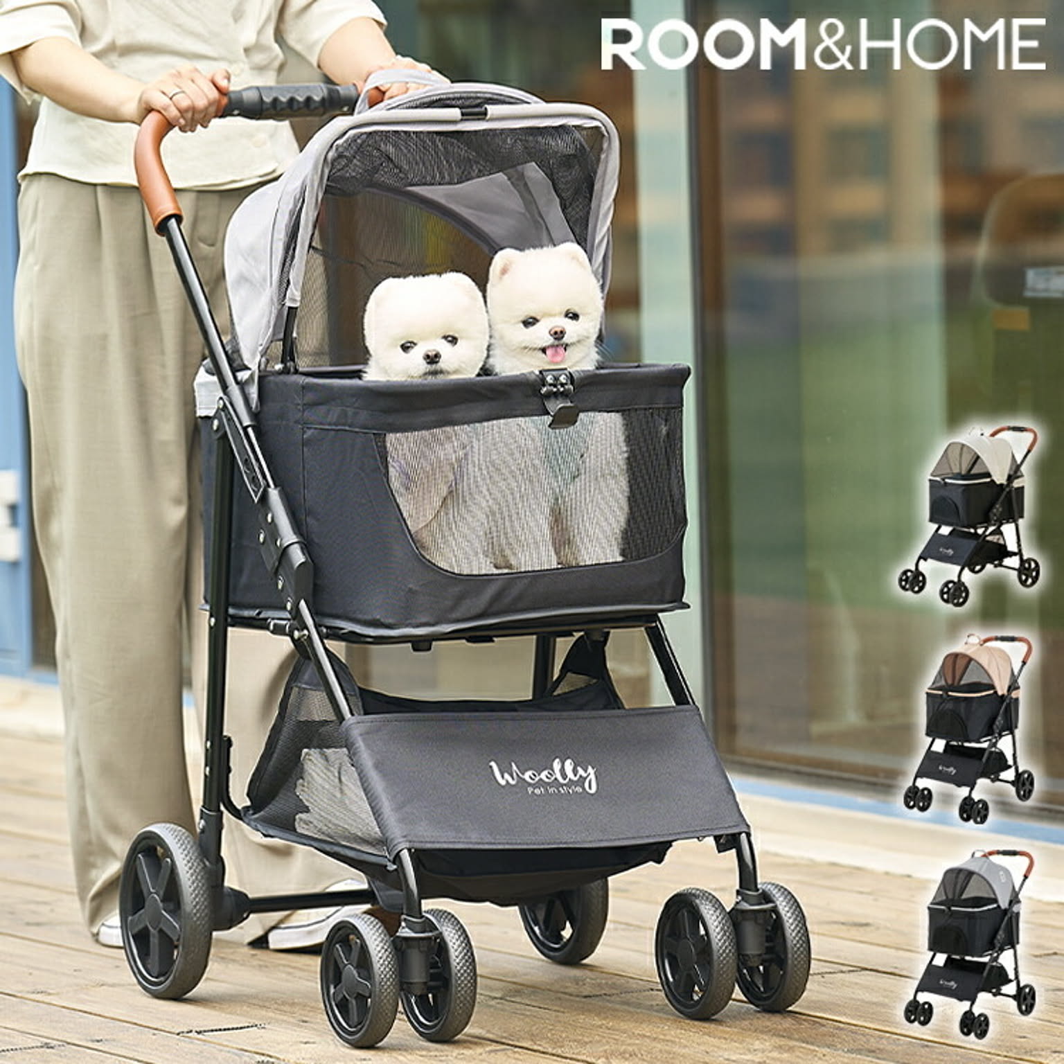 roomnhome EASY ペットカート フォールディング ワイド ペットキャリー 折りたたみ 多頭 犬カート 小型犬 中型犬 ペット用 カート おでかけ 散歩 犬 いぬ イヌ 猫 ねこ ネコ