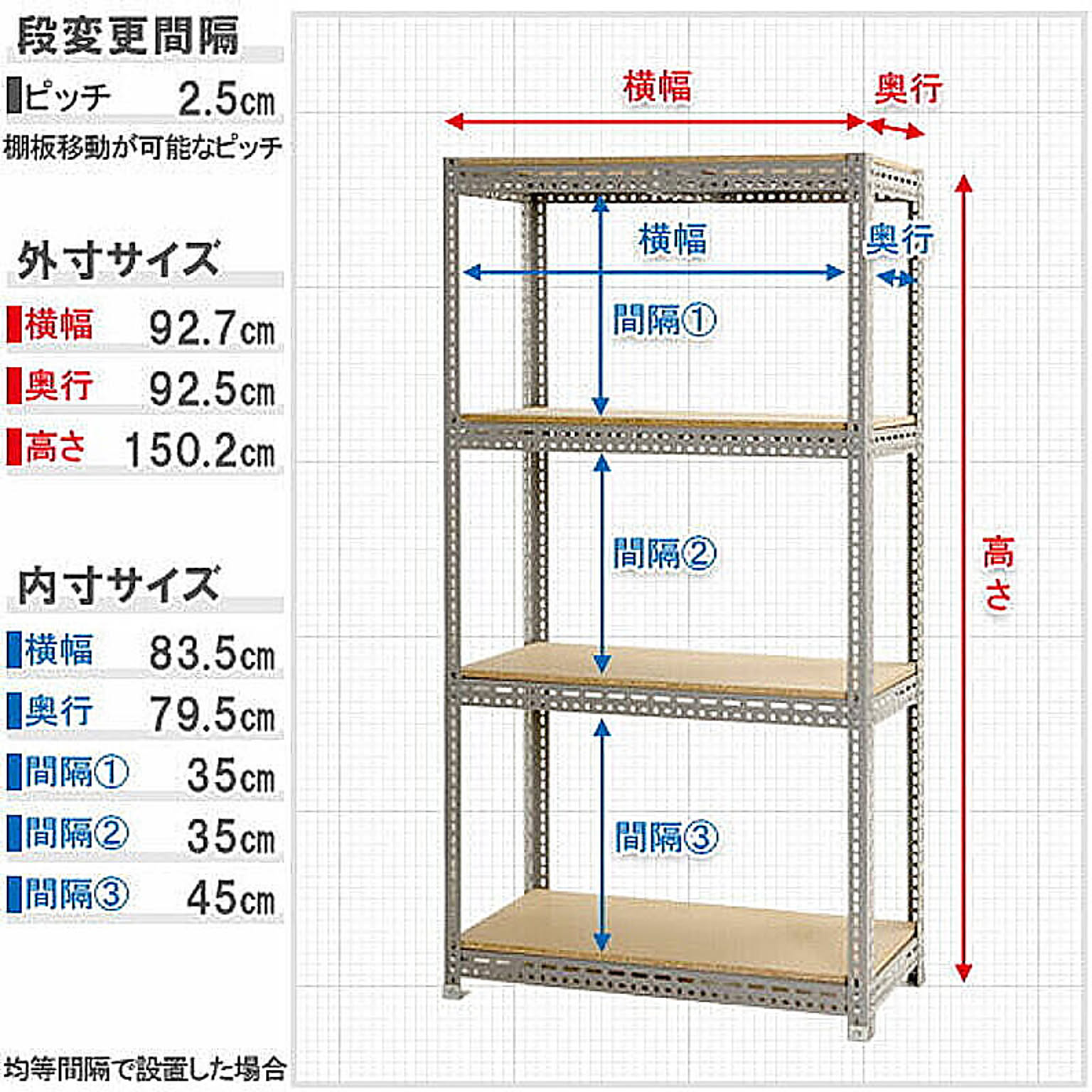 スチール棚 幅180×奥行60×高さ90cm 6段 耐荷重70/段 中段フックで棚板