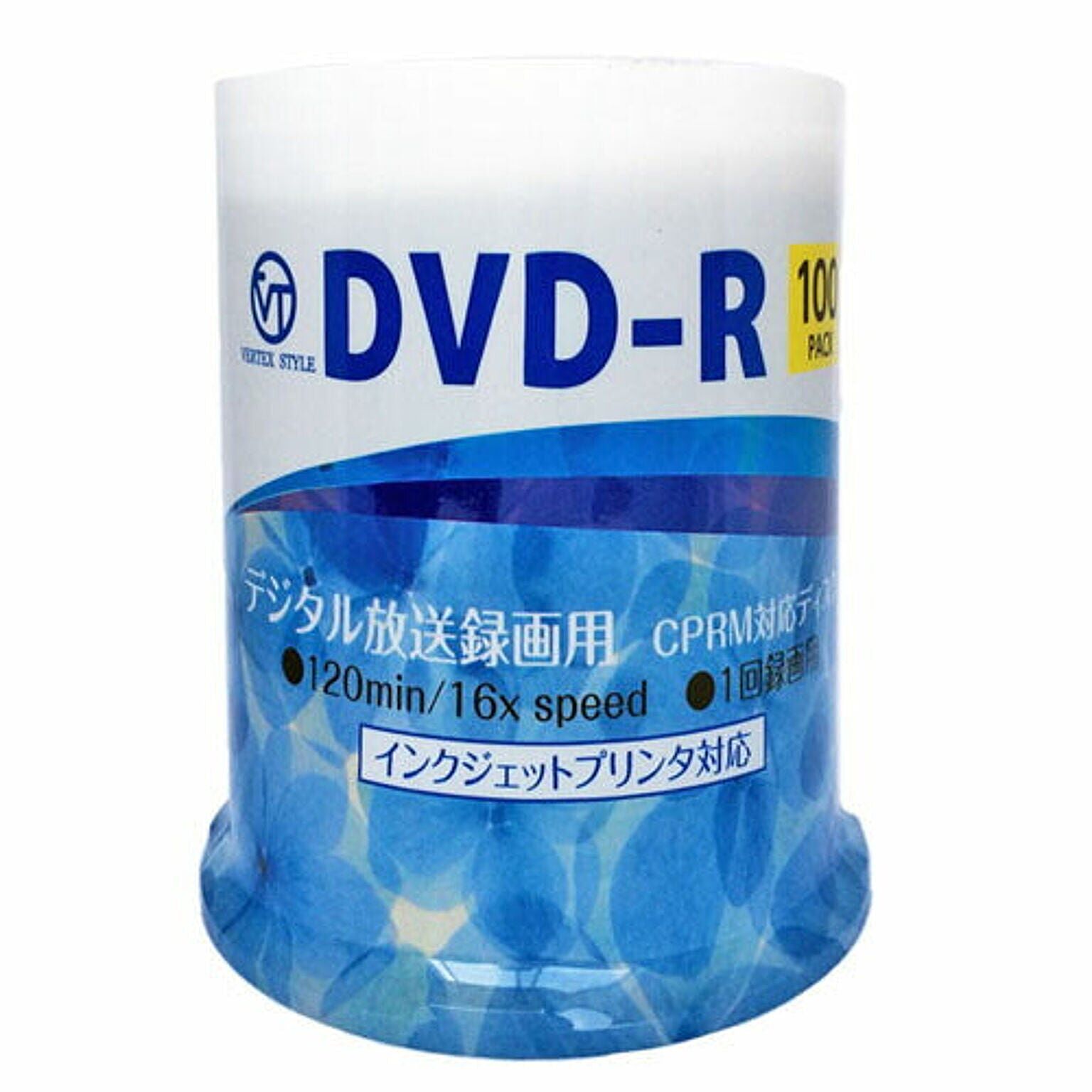 VERTEX DVD-R(Video with CPRM) 1回録画用 120分 1-16倍速 100P インクジェットプリンタ対応(ホワイト) DR-120DVX.100SN