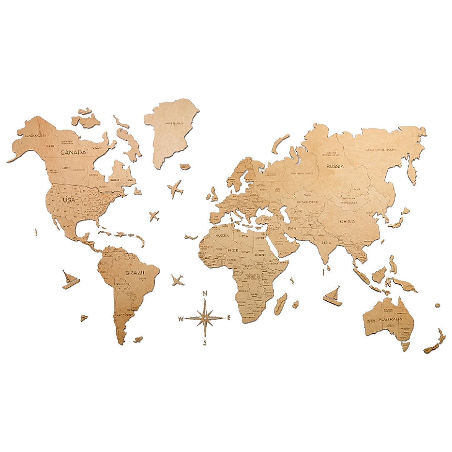 ENJOY THE WOOD 2D Wood World Map インテリア用壁掛け木製世界地図