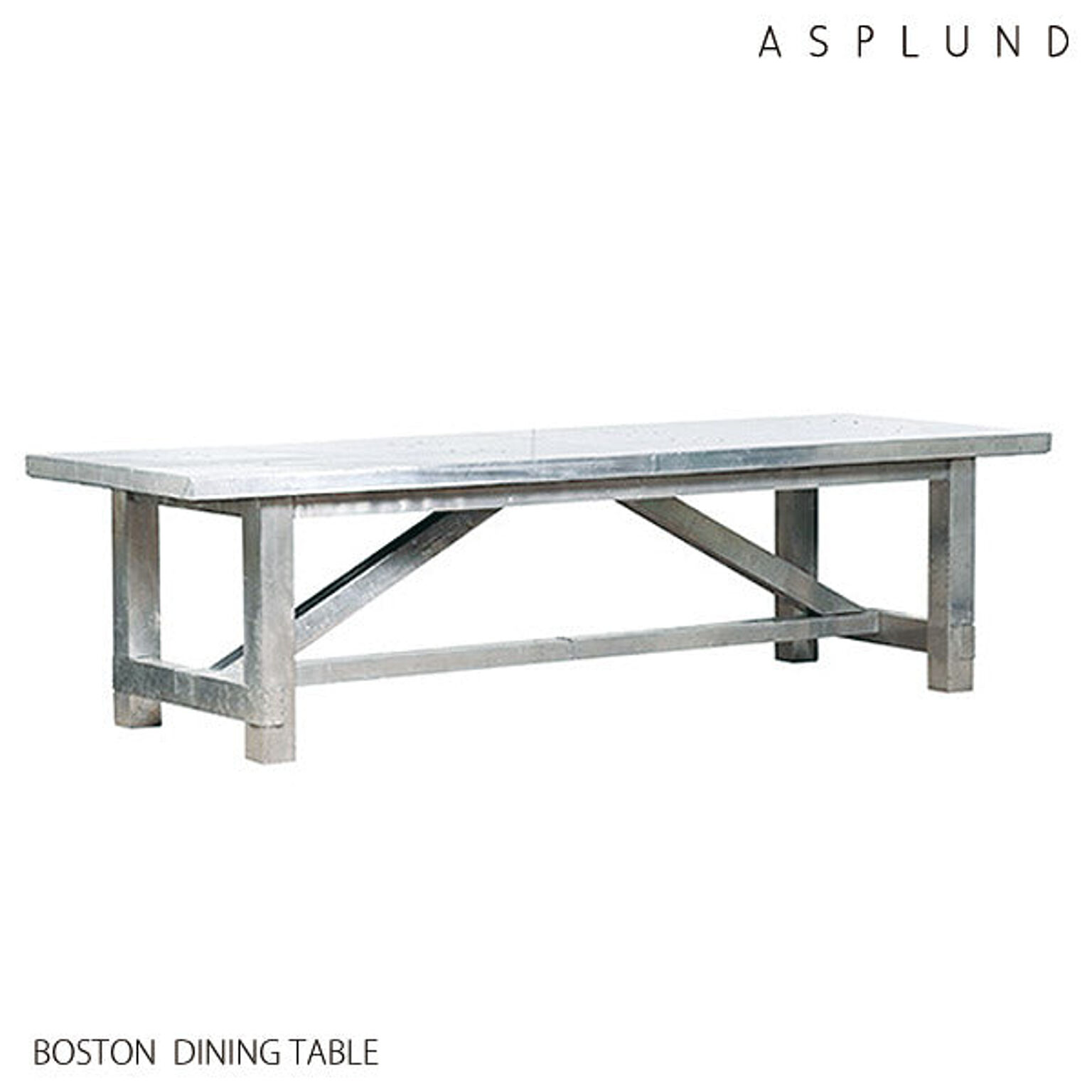 ASPLUND HALO BOSTON ダイニングテーブル 幅290 奥行100 高さ76 アルミニウム ダメージ加工 シルバー色