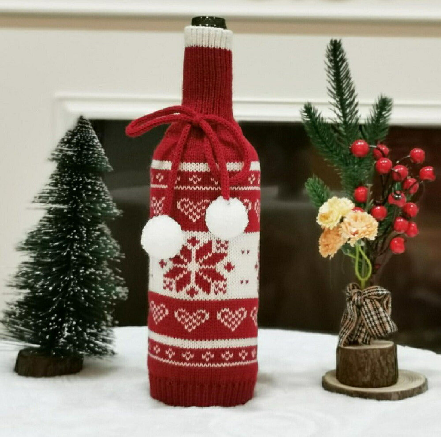 【在庫限り】雑貨 ワインボトルカバー 雪の結晶 ニット ボトルカバー クリスマスデコレーション クリスマスパーティー かわいい デザイン サンタクロース スノーマン ワイン