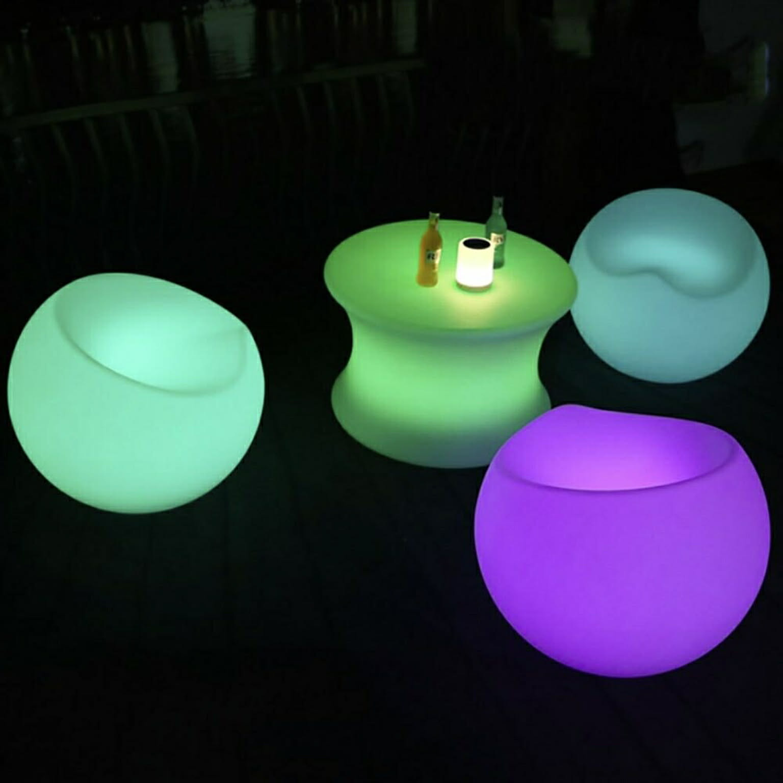 テーブル 椅子 合計3個セット 丸型 16色 LED チェア chair-