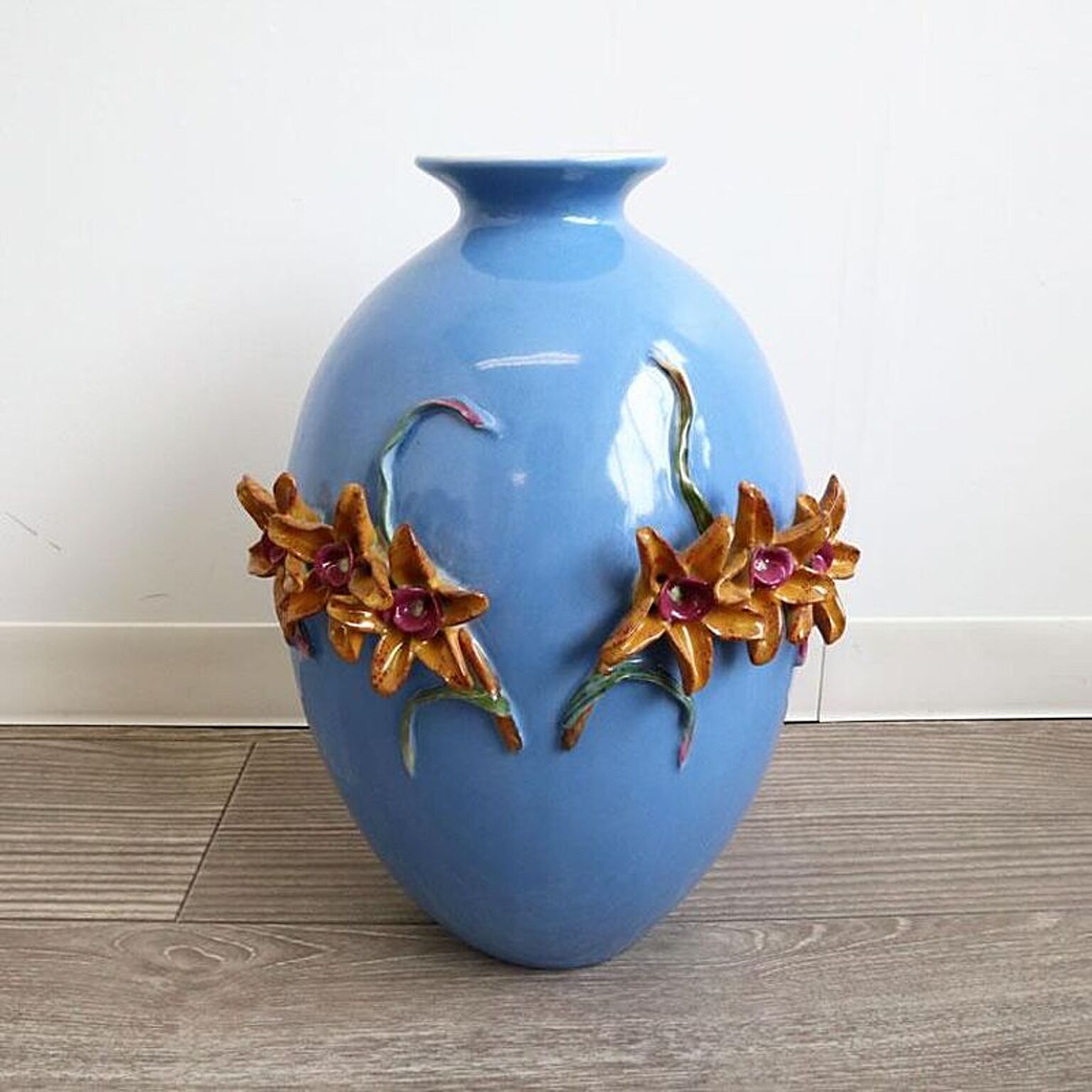 かわ畑貿易 陶器花瓶 青 0705RTA007