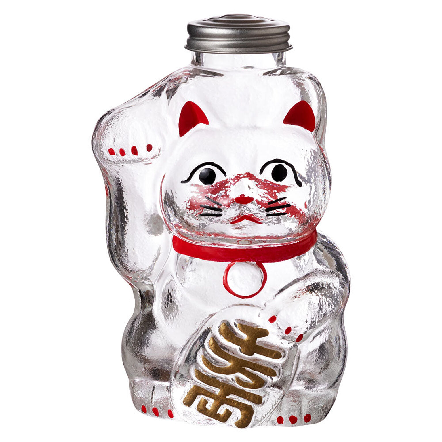廣田硝子　招き猫　貯金箱 (SM-2M)　レトロ感ある懐かしのガラス瓶　Lucky cat glass piggy bank