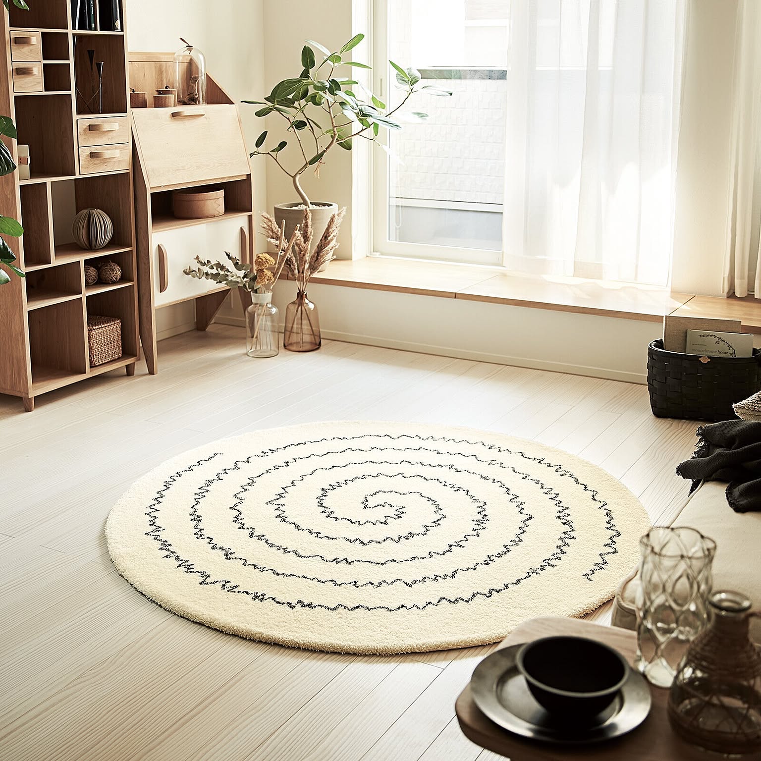 【完売202207】東リラグ TOR3887 約148×148cm円形 デザインラグ カーペット うずまき ライン シンプル ミッドセンチュリー モダン おしゃれ じゅうたん 引っ越し 新生活