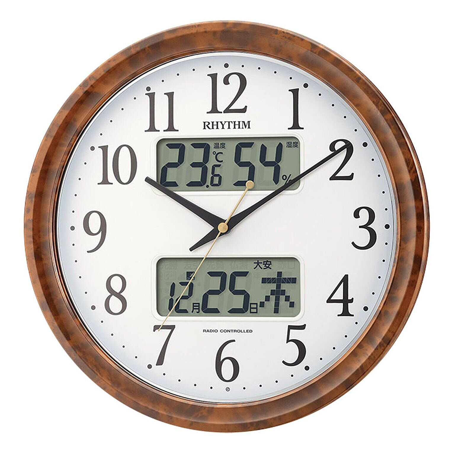 シチズン温度・湿度計付き掛け時計（電波時計）カレンダー表示 暗所秒針停止 夜間自動点灯 メーカー保証１年｜ピュアカレンダーM617SR