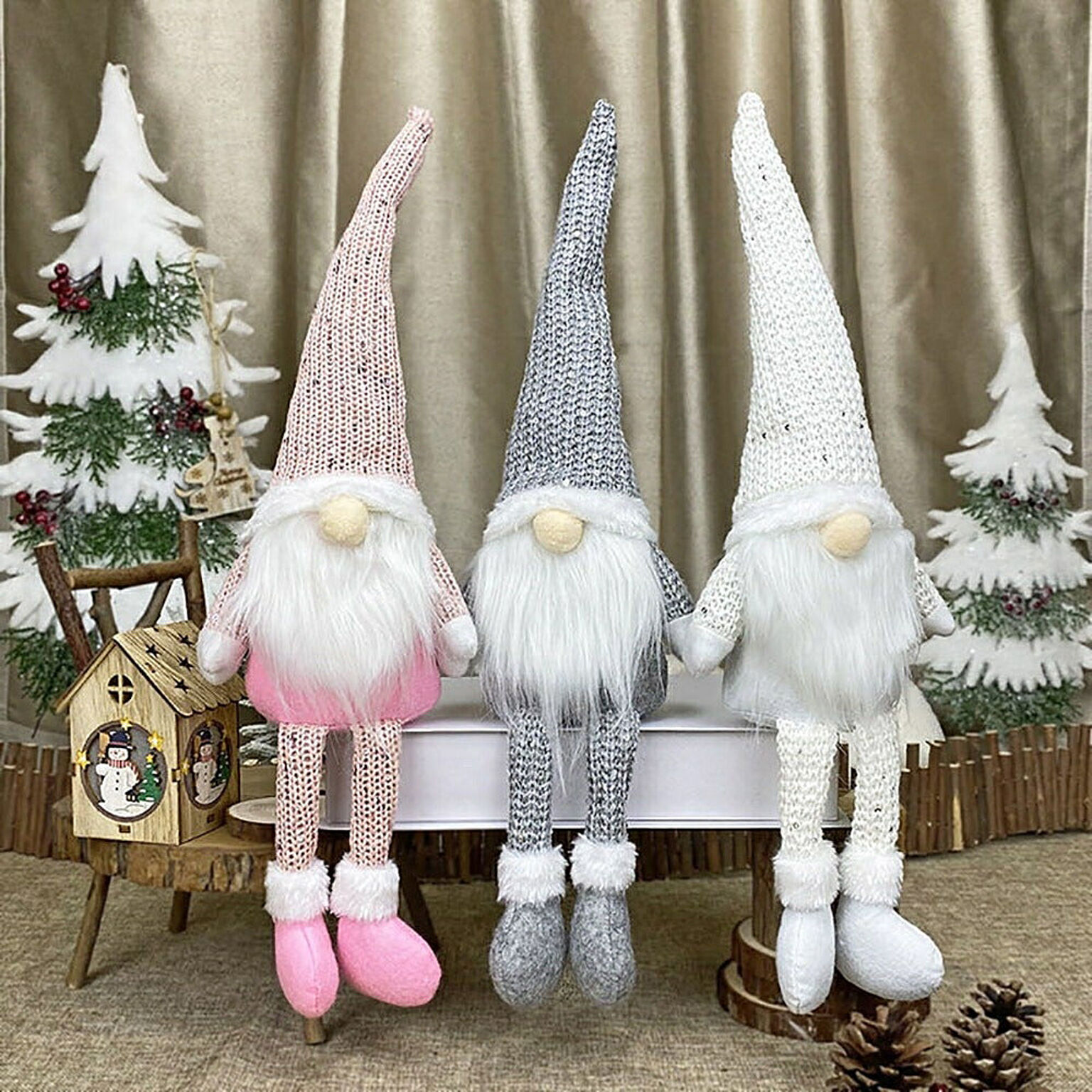 【在庫限り】クリスマス 妖精 人形 サンタさん ピンクorホワイトorグレー ぬいぐるみ オーナメント 置物 デコレーション クリスマスツリーの装飾