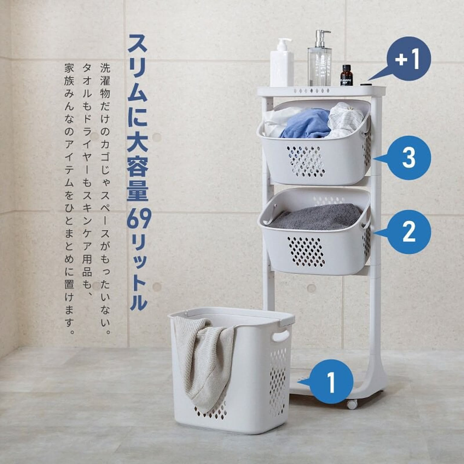 ランドリーバスケット スリム 3段 キャスター 洗濯カゴ 大容量 おしゃれ ランドリーワゴン 洗濯かご ランドリーラック ランドリー収納 ランドリーボックス 隙間収納 すきま収納 通販 Roomclipショッピング
