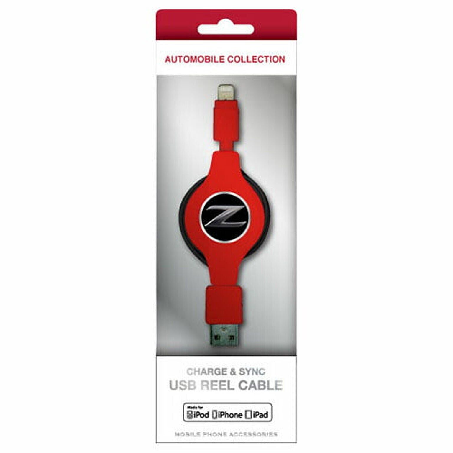 NISSAN 公式ライセンス品 FAIRLADY Z CHARGE & SYNC USB REEL CABLE FOR IPHONE RED NZMUJ-R1RD