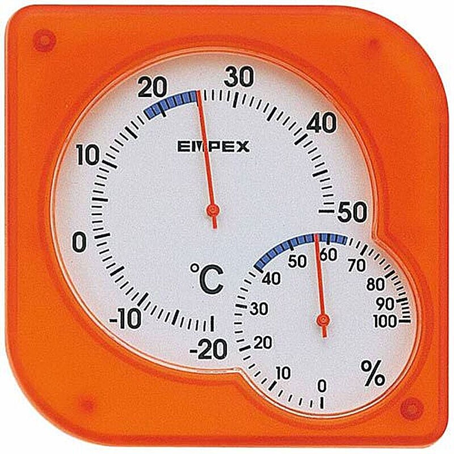 EMPEX 温度・湿度計 シュクレmidi 置き掛け兼用 TM-5604 クリアオレンジ 管理No. 4961386560402