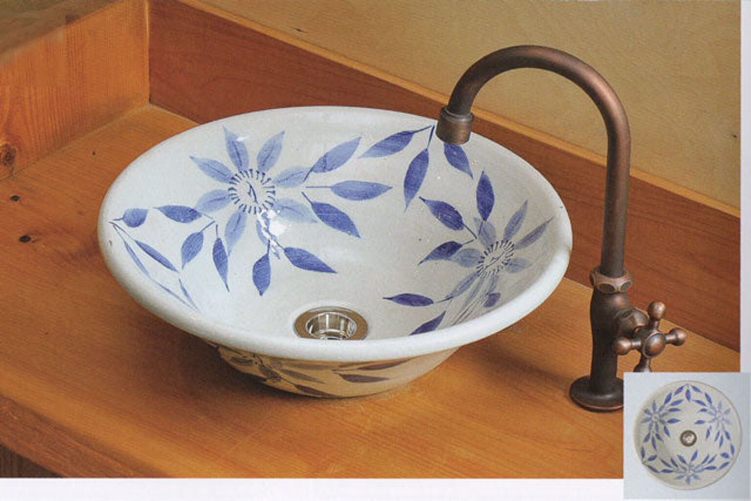 陶器 信楽焼 鉄線絵手洗鉢 直径33cm