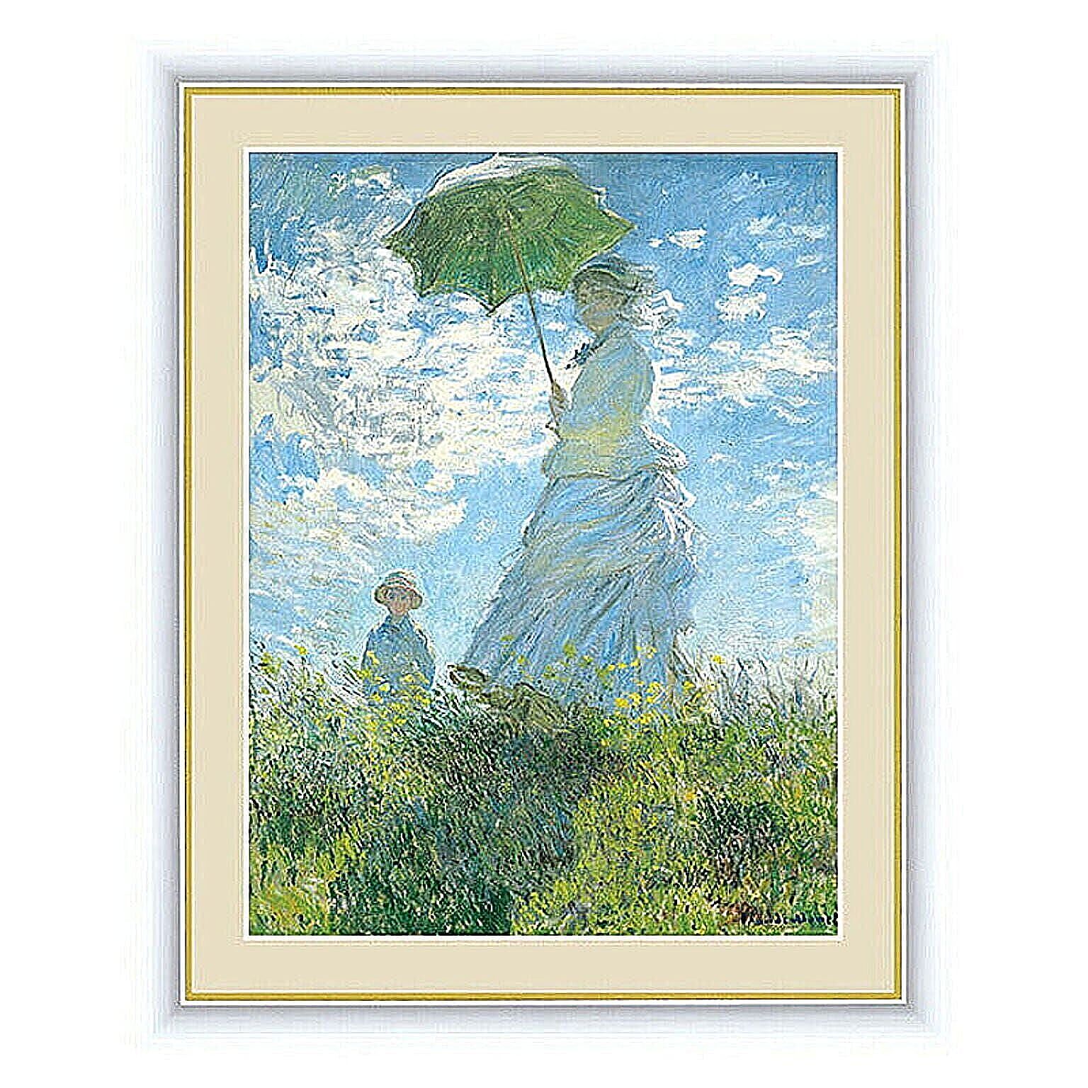 アート 額絵 散歩、日傘をさす女性 モネ 本紙サイズ F4(約31x23cm) 額サイズ 42x34cm 三幸