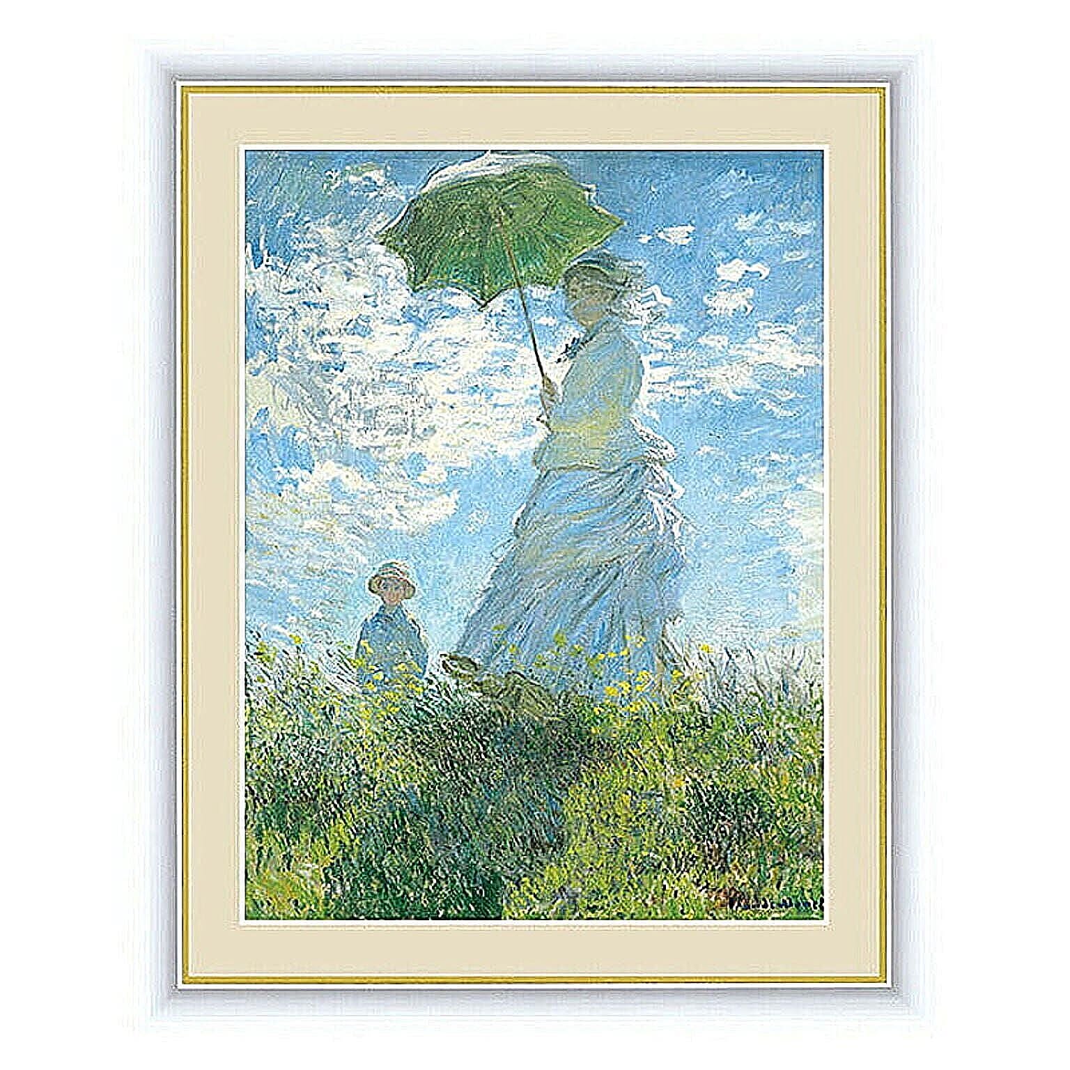 アート 額絵 散歩、日傘をさす女性 モネ 本紙サイズ F6(約40x30cm) 額サイズ 52x42cm 三幸