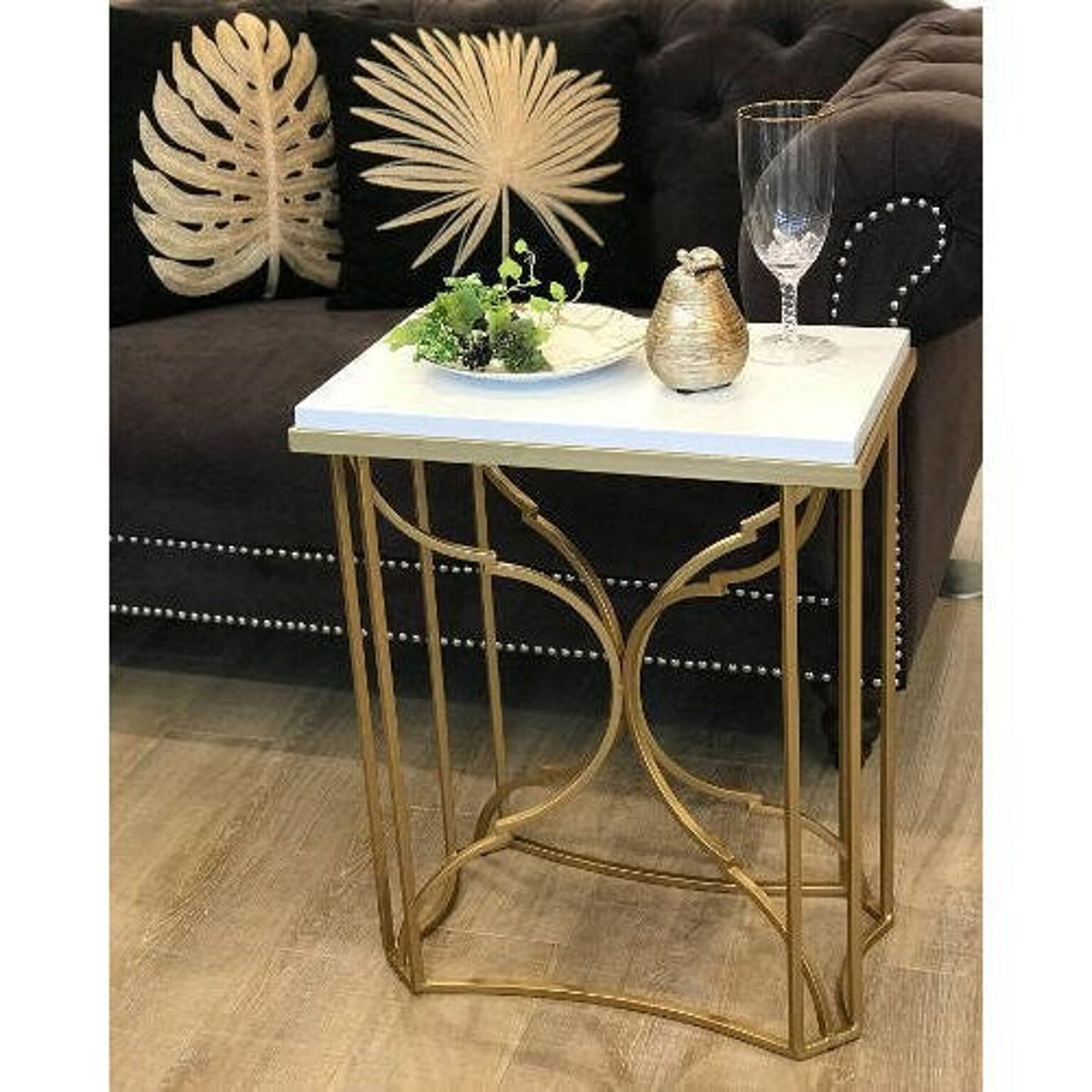 ゴールドフレーム　サイドテーブル　ソファテーブル　花台　フラワースタンド　コーヒーテーブル　