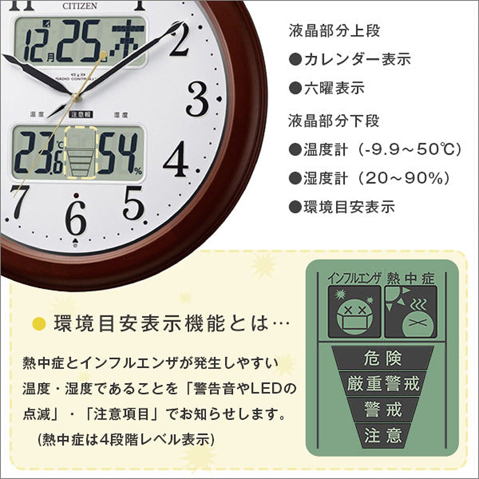 ホームテイスト シチズン高精度温湿度計付き掛け時計（電波時計