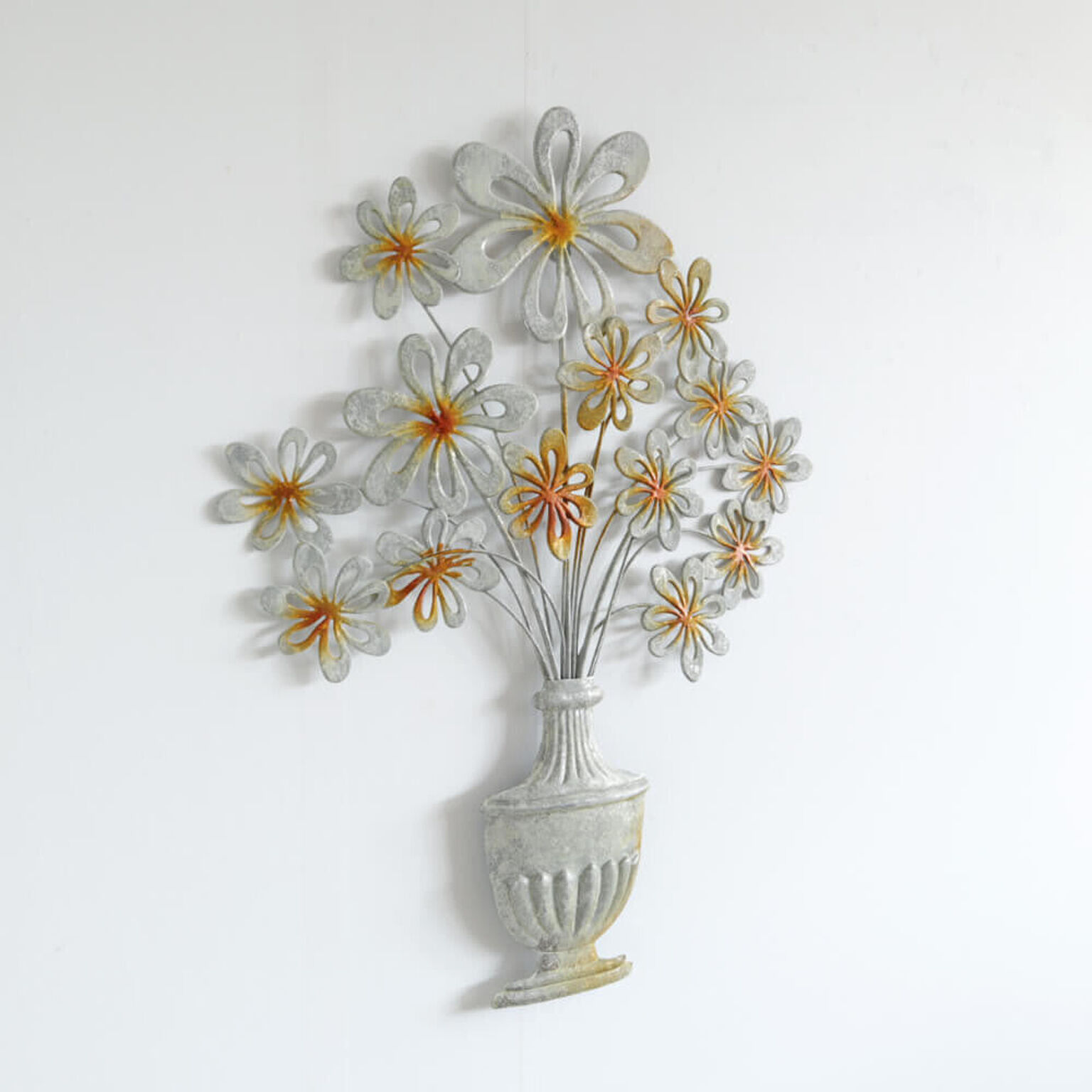 アイアン 壁飾り 花瓶と花のウォールデコ シルバー 1503IFH002
