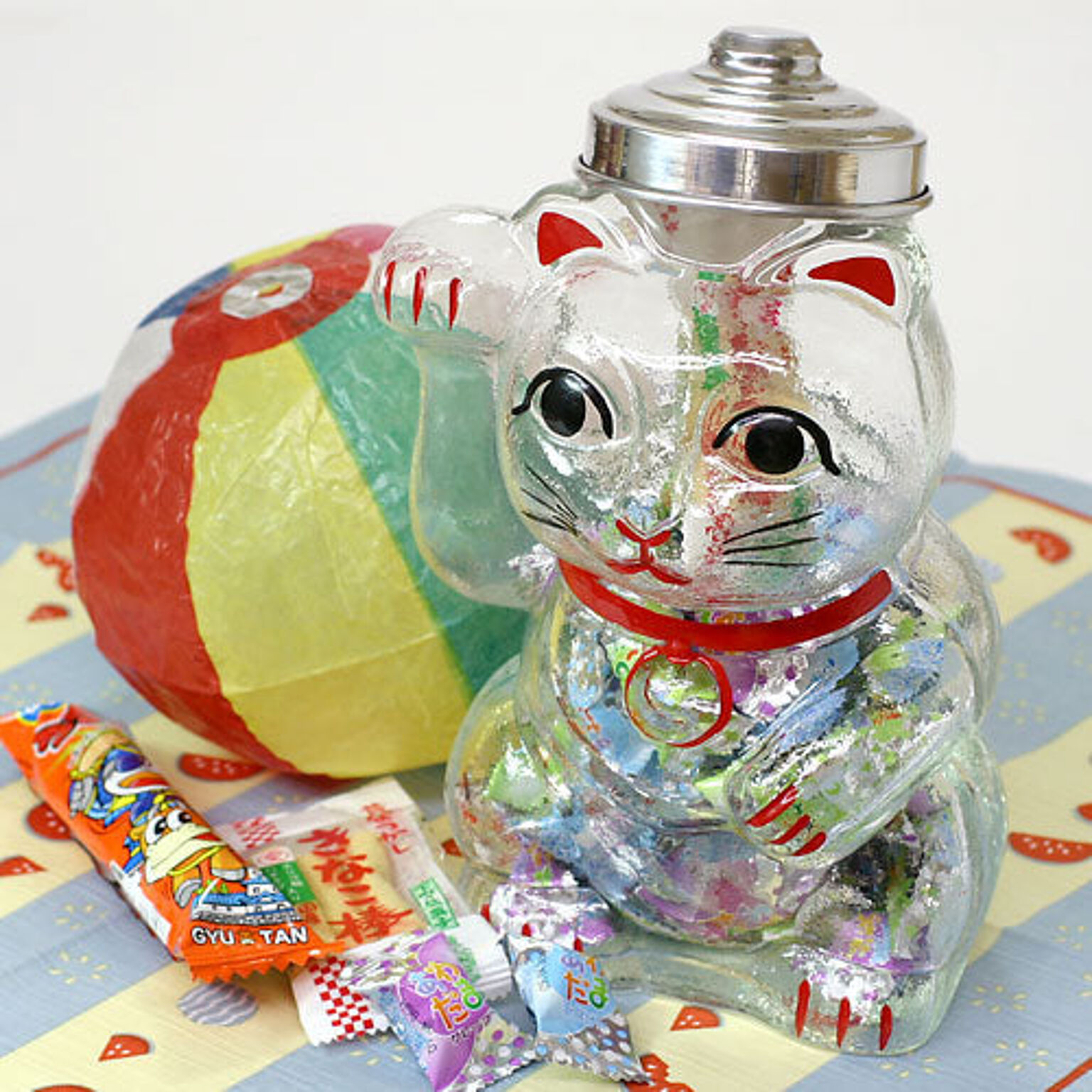廣田硝子　招き猫　菓子ビン　レトロ感ある懐かしのガラス瓶