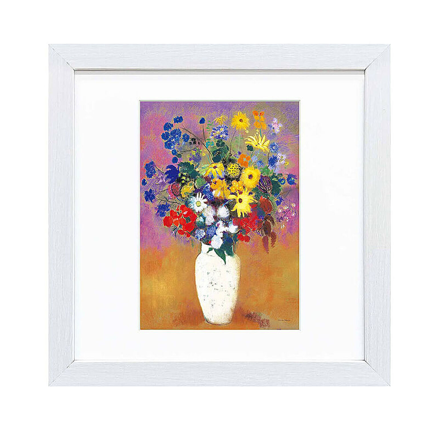 Odilon Redon（オディロン ルドン） 白い花瓶の花 アートポスター（フレーム付き） m11519