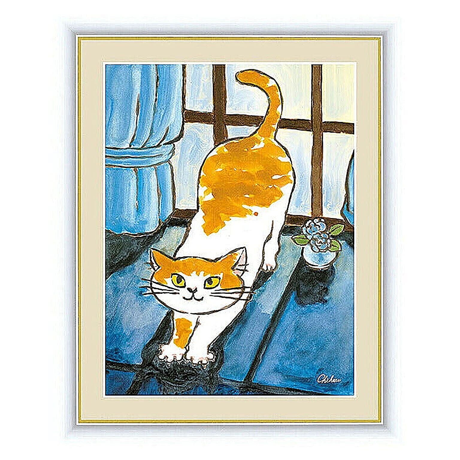 アート 額絵 朝焼けのねこ 千春 本紙サイズ F4(約31x23cm) 額サイズ